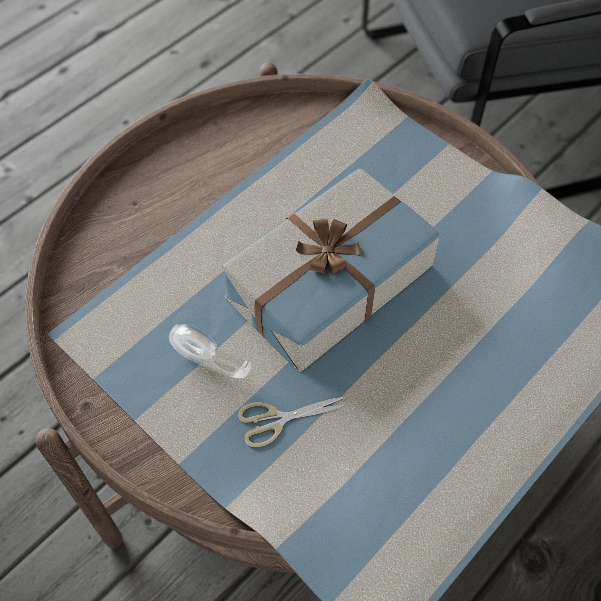 Blue and Beige Striped Wrapping Paper for Elegant Gift Presentation