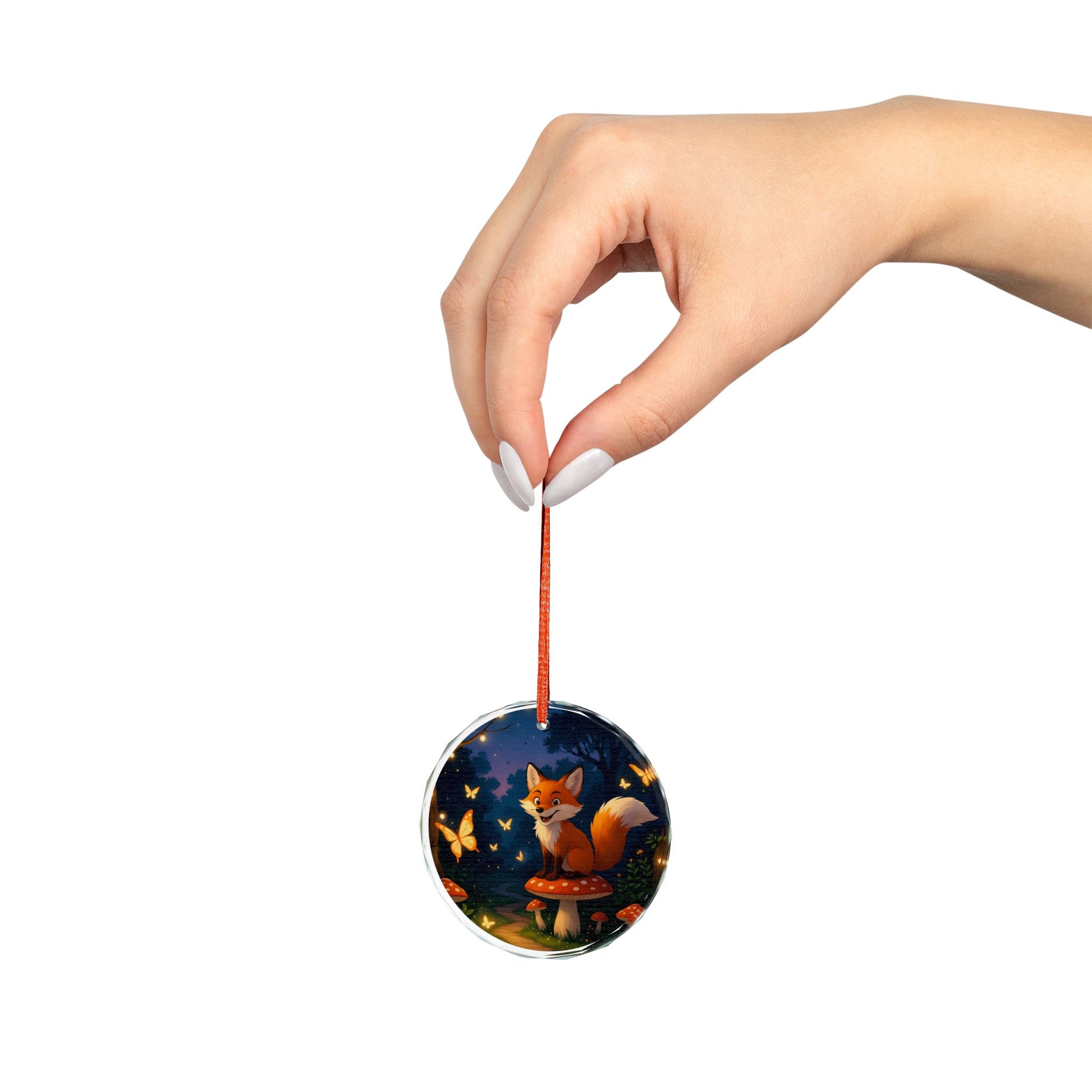 Crystal Glass Ornament – Charlie the Whimsical Fox with Butterflies – Enchanting Holiday Keepsake