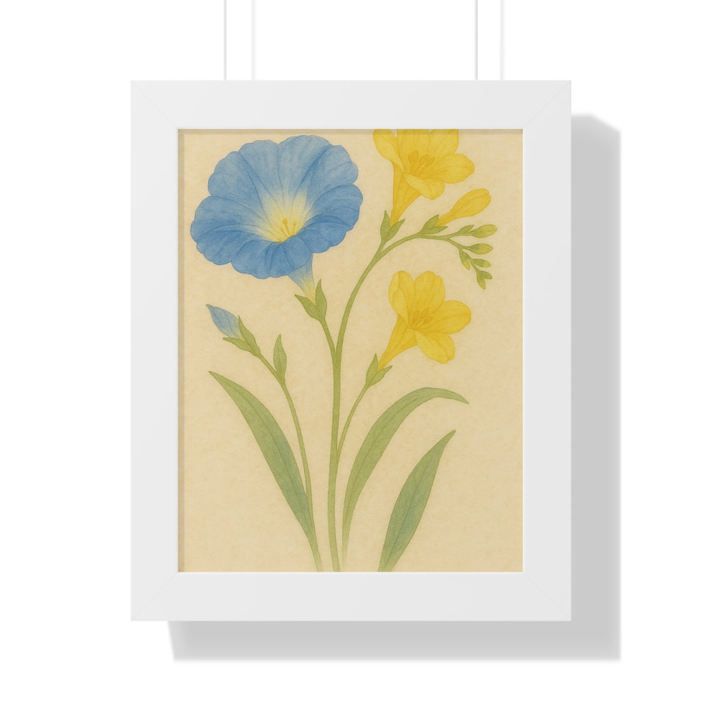 "Morning Glories &amp; Yellow Lilies" – Framed Botanical Watercolor Print, Exclusive Botanical Series