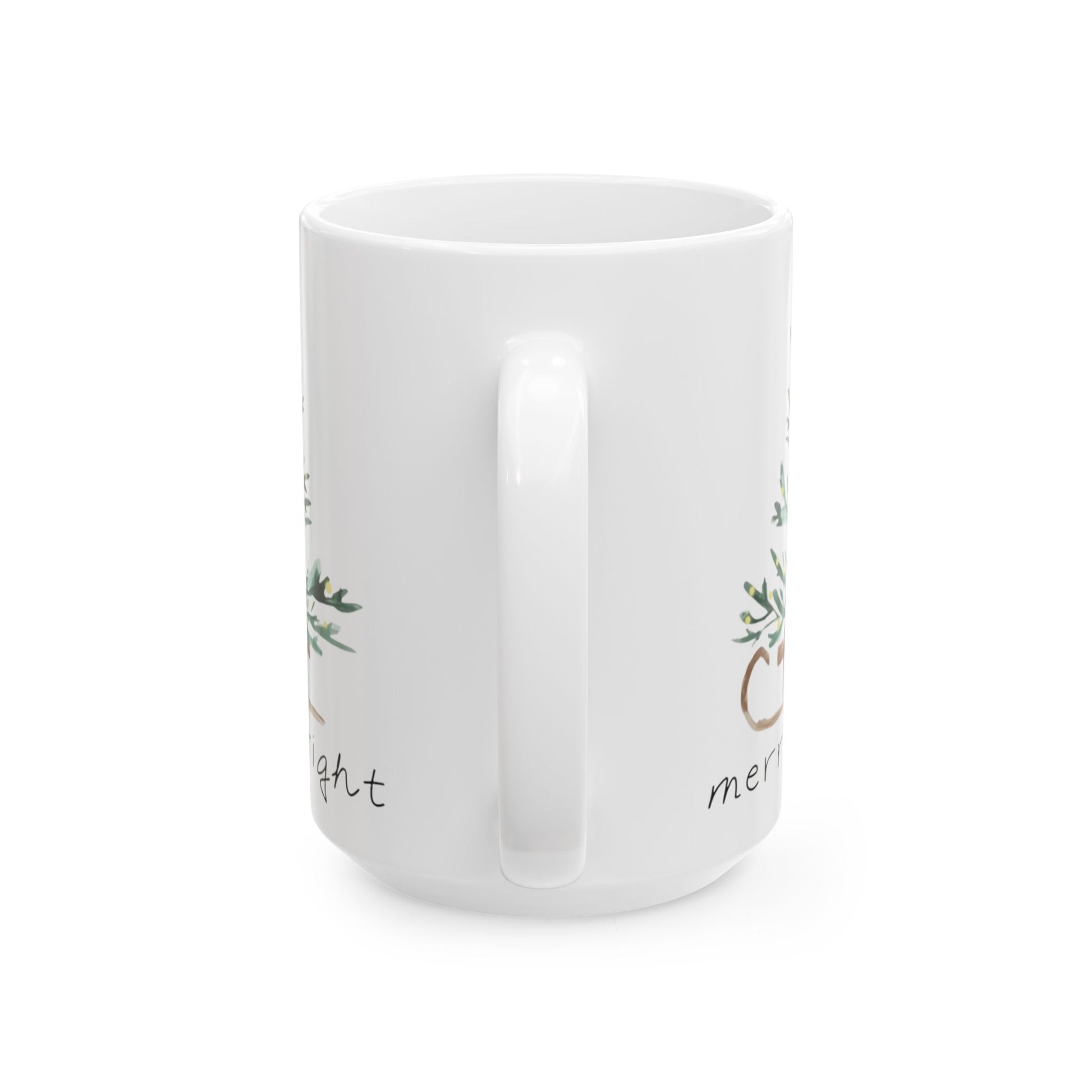 Whispers of Winter – Merry + Bright Christmas Tree Mug | Elegant Holiday Drinkware by Paper Pleasures