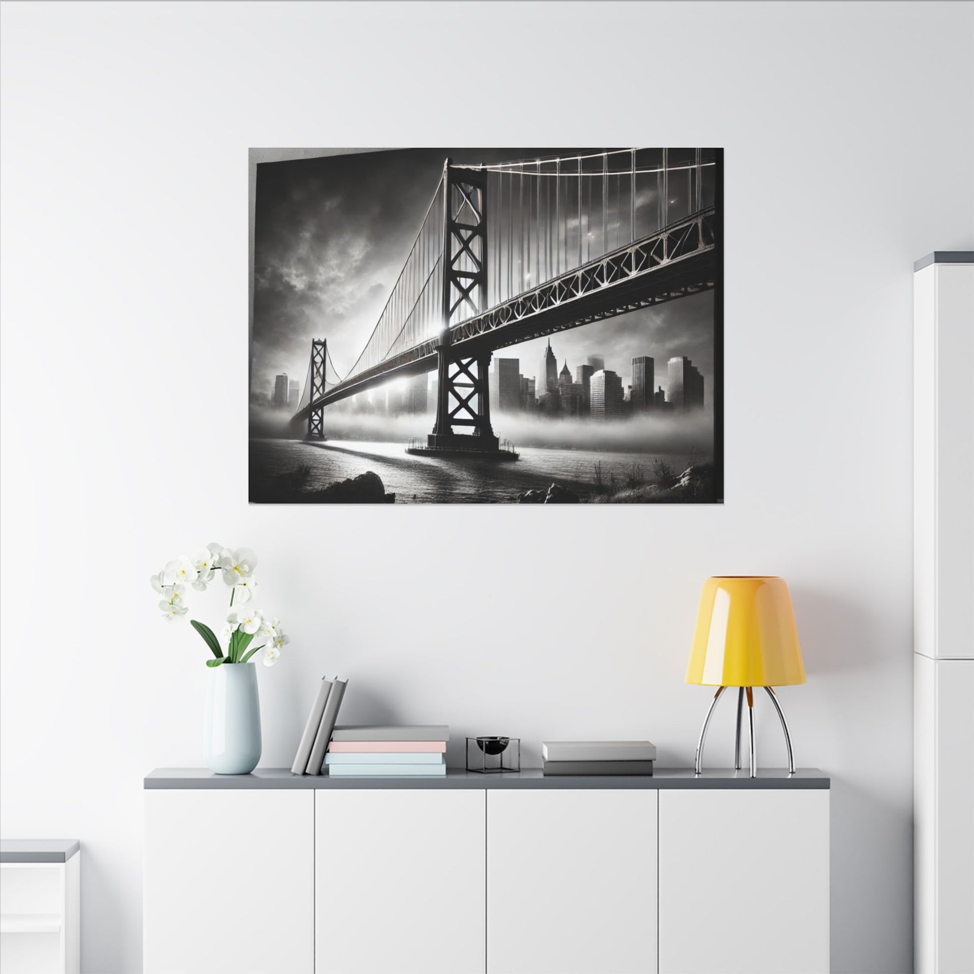 Horizontal Golden Gate Bridge Black & White Wall Art – Dramatic San Francisco Photography Print in Black Frame (2 of 3)