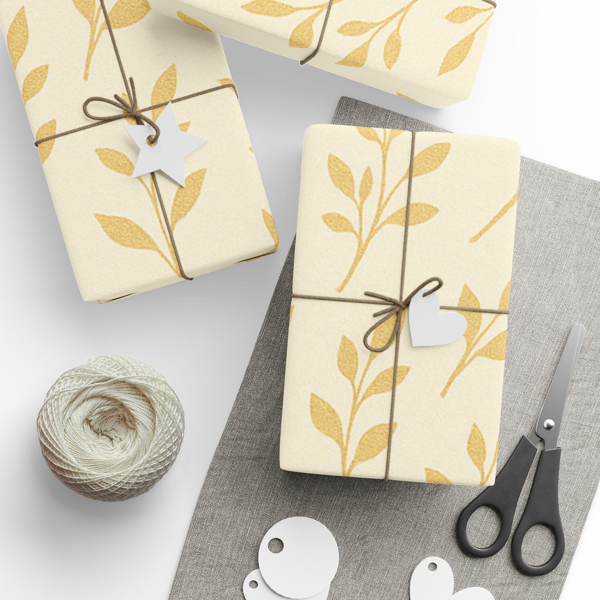 Gold Botanical Leaf Wrapping Paper – Elegant Nature-Inspired Gift Wrap on Ivory