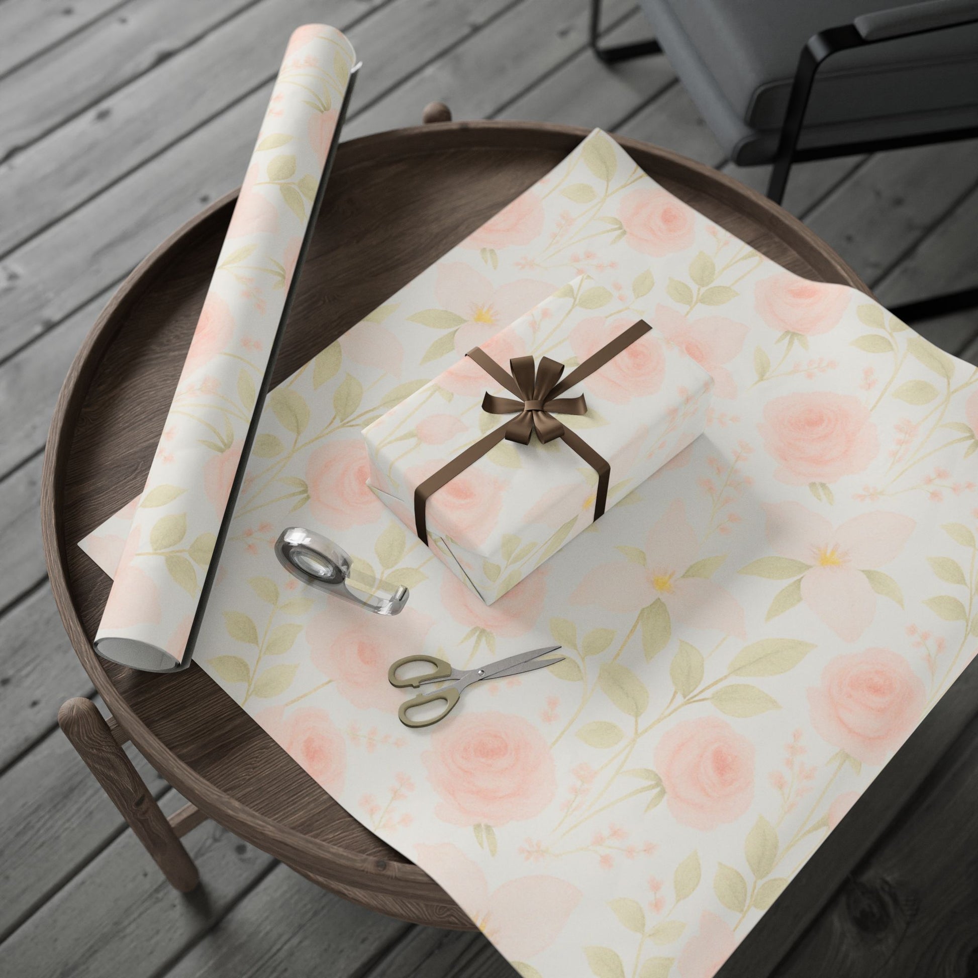Blush Rose and Lily Floral Wrapping Paper – Elegant Watercolor Gift Wrap for Special Occasions
