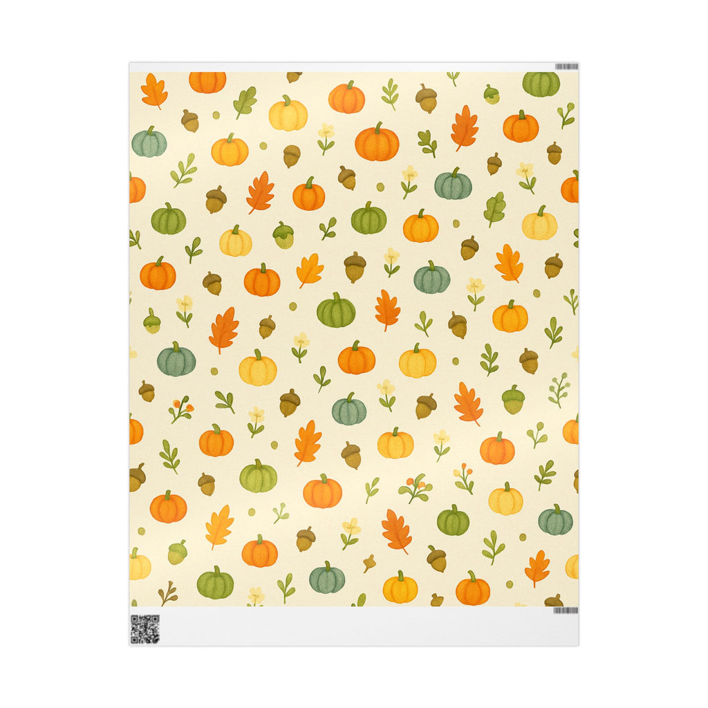 Fall Pumpkin Wrapping Paper – Miniature Pumpkins, Acorns & Leaves Gift Wrap