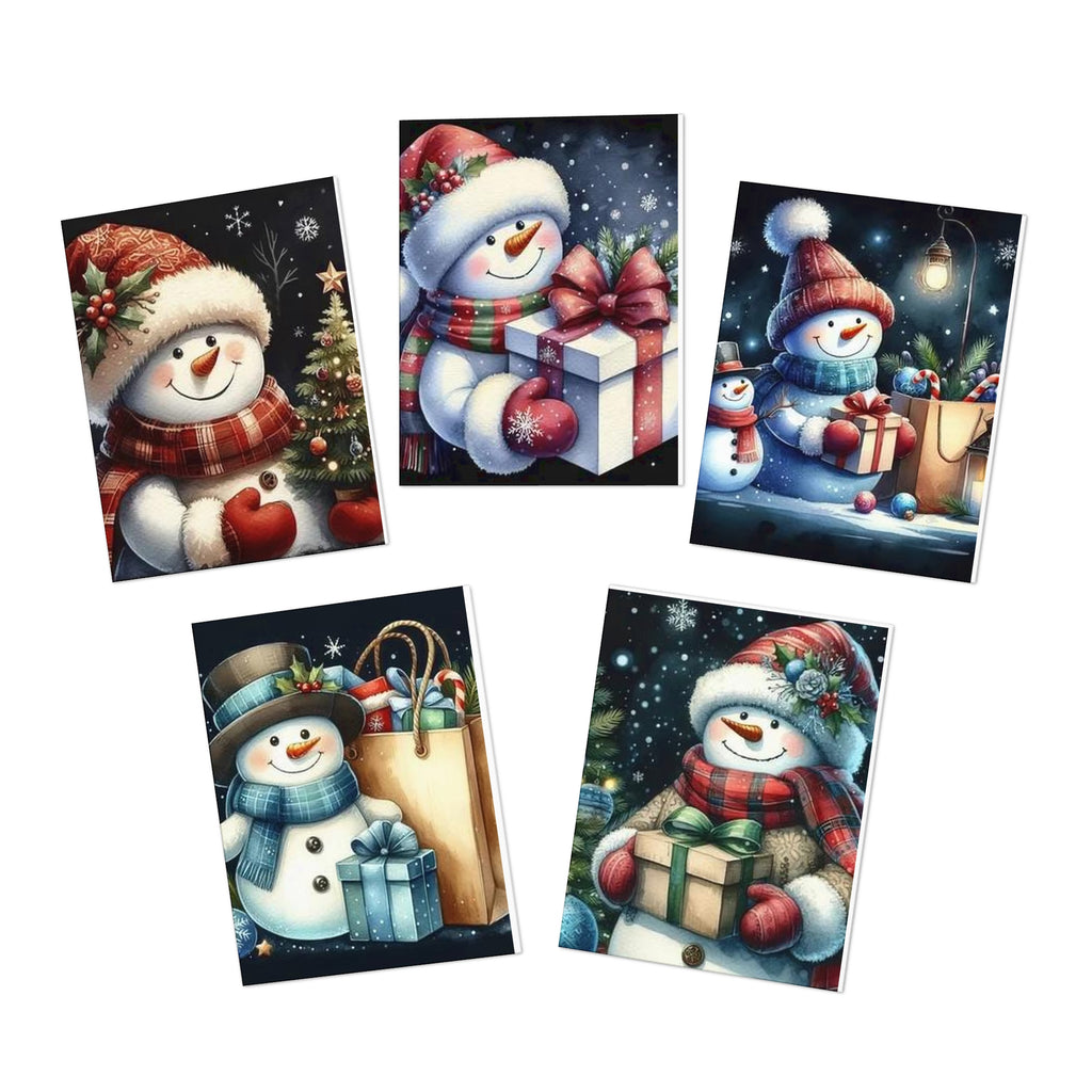 Holiday Snowman Greeting Cards Mix (5-Pack) - Jolly Snowfolk Winter Village Snowman Greeting Card  by Paper Pleasures – Illustrated by Trailside Designs