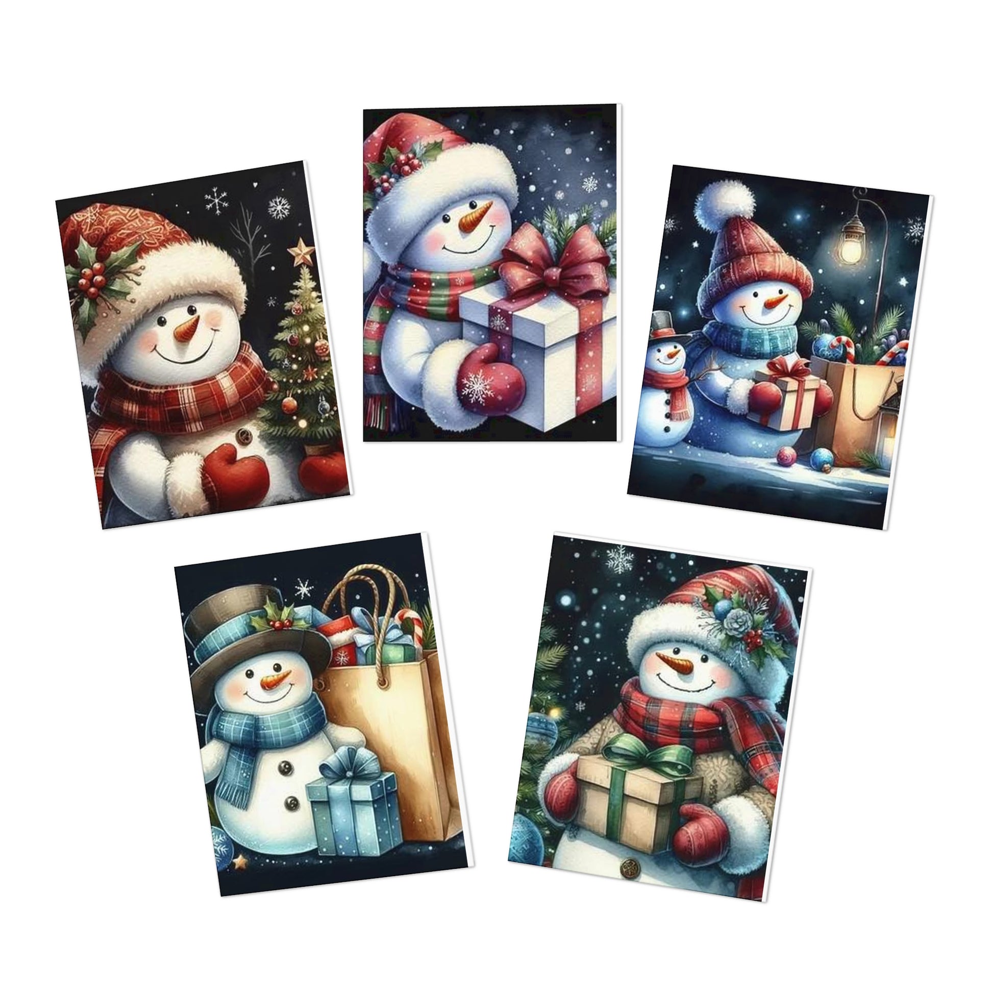 Holiday Snowman Greeting Cards Mix (5-Pack) - Jolly Snowfolk Winter Village Snowman Greeting Card  by Paper Pleasures – Illustrated by Trailside Designs