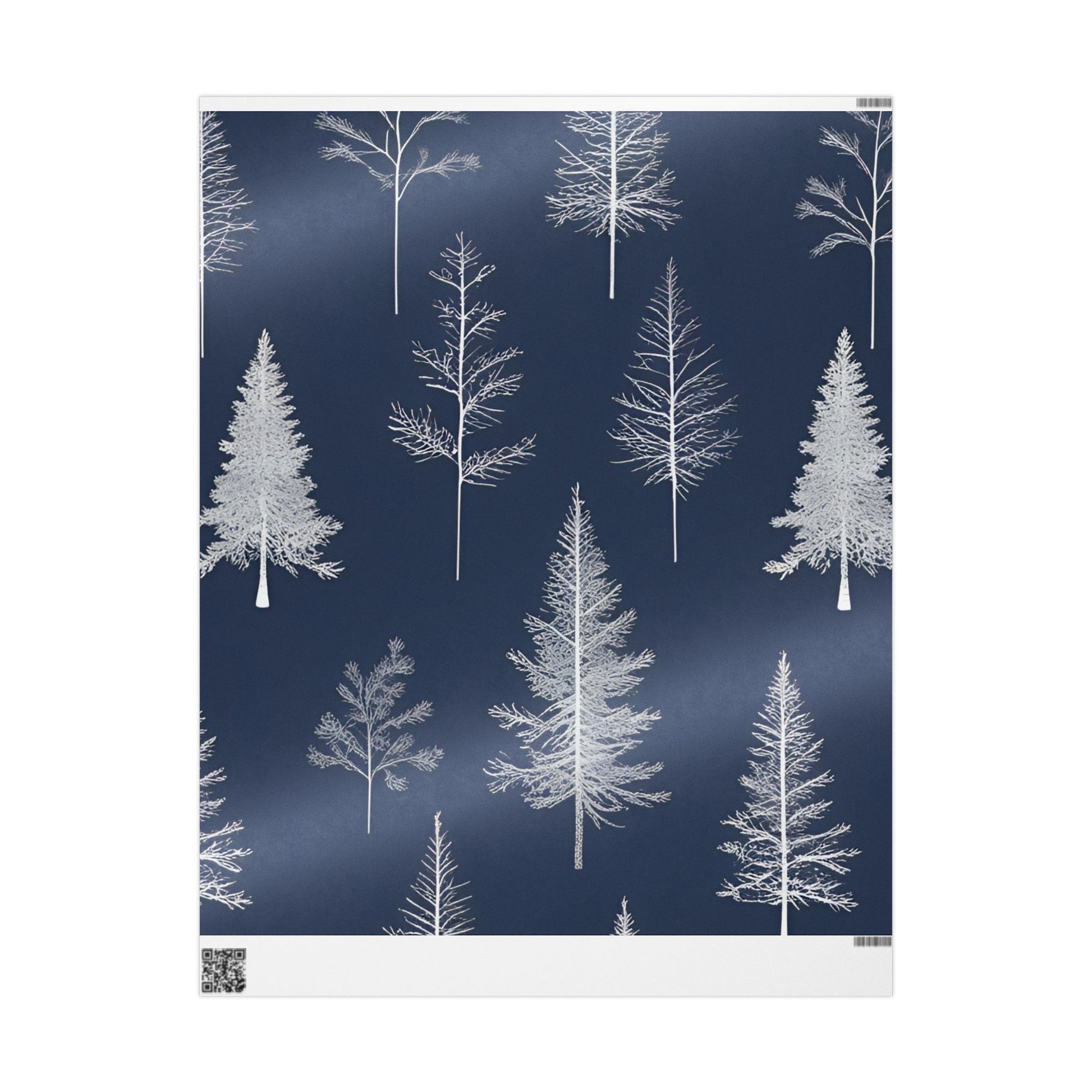 Elegant Winter Tree Silhouette Wrapping Paper – Navy Blue and White Holiday Gift Wrap
