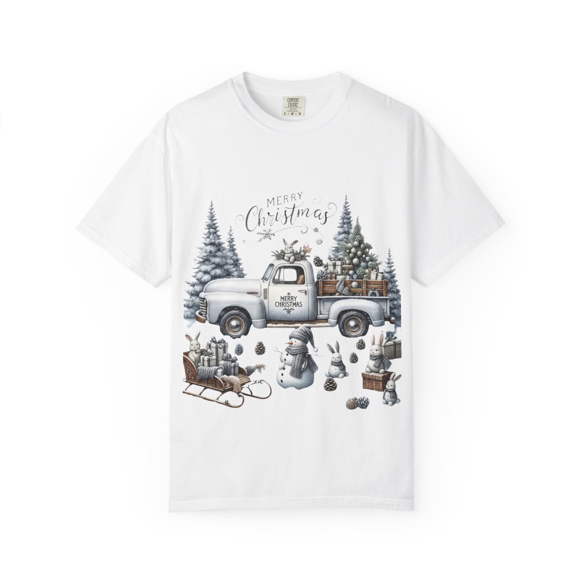 Whispers of Winter – Merry Christmas Truck T-Shirt SHORT SLEEVE | Vintage Holiday Apparel by Paper Pleasures
