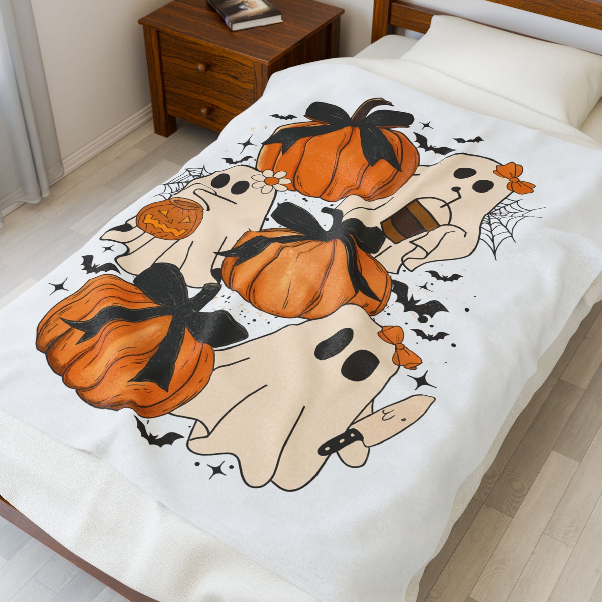 Halloween Ghosts & Pumpkins Velveteen Plush Blanket