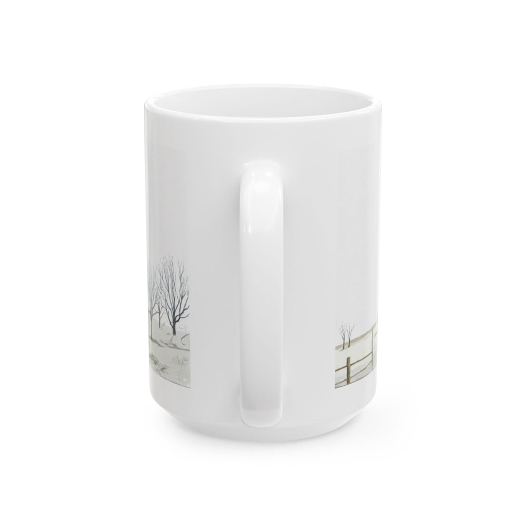 Whispers of Winter – Christmas Barn Mug | Rustic Holiday Drinkware by Paper Pleasures - Winter Barn Scene Ceramic Mug