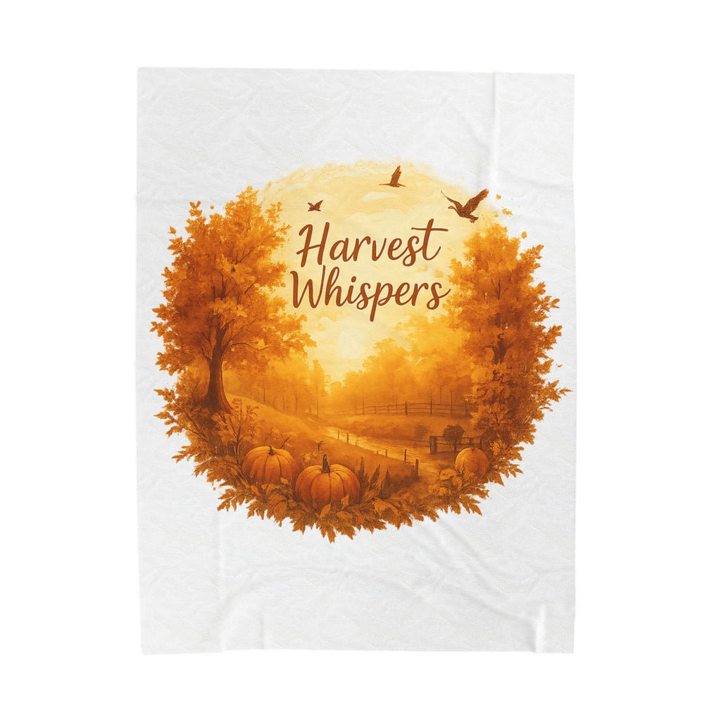 Harvest Whispers Thanksgiving Blanket – Autumn Velveteen Plush Throw – Fall Pumpkin Landscape Scene
