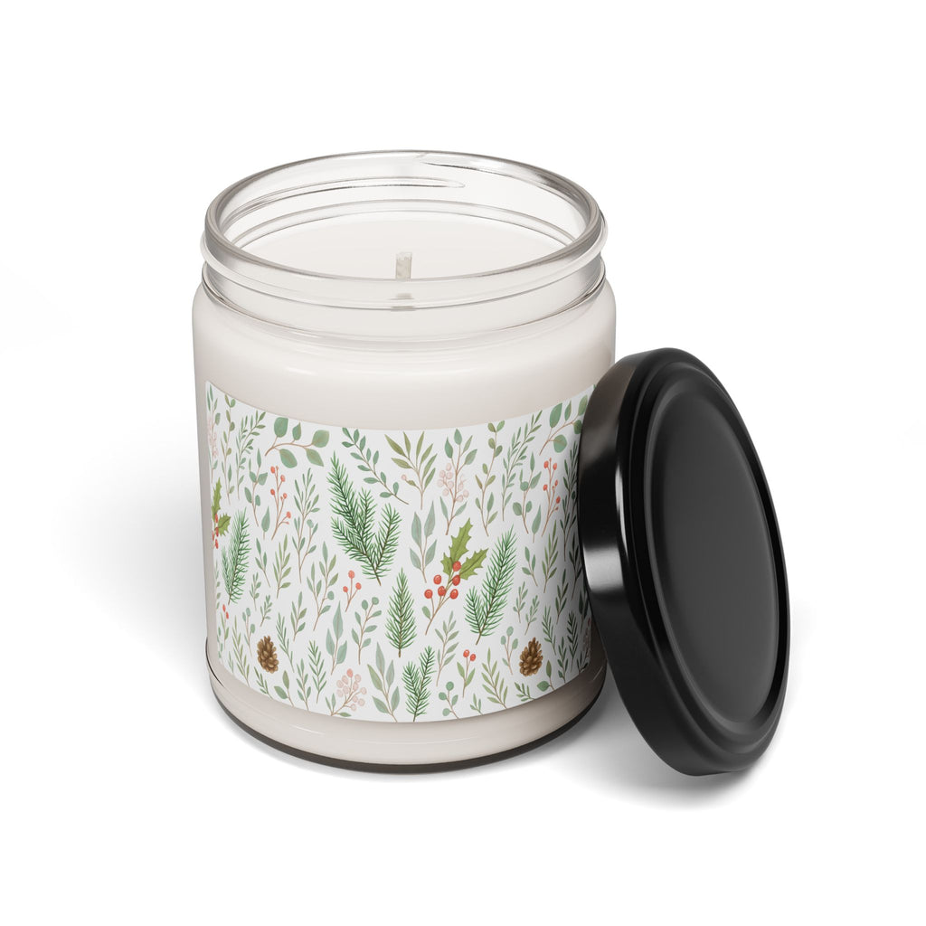 Whispers of Winter Botanical Candle Wrap – Watercolor Evergreen and Holly Pattern – Ana