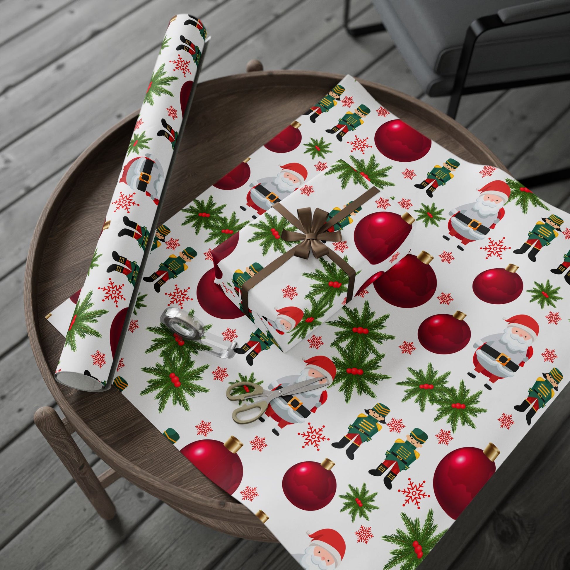 Santa & Nutcracker Christmas Wrapping Paper - Festive Winter Wrapping Paper - Holiday Spirit