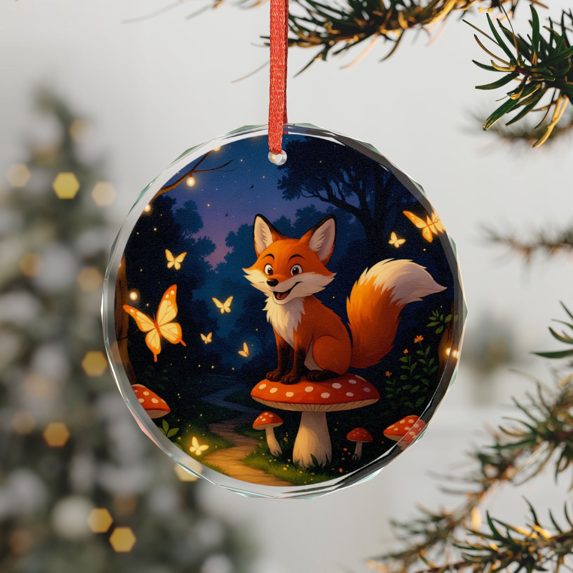 Crystal Glass Ornament – Charlie the Whimsical Fox with Butterflies – Enchanting Holiday Keepsake