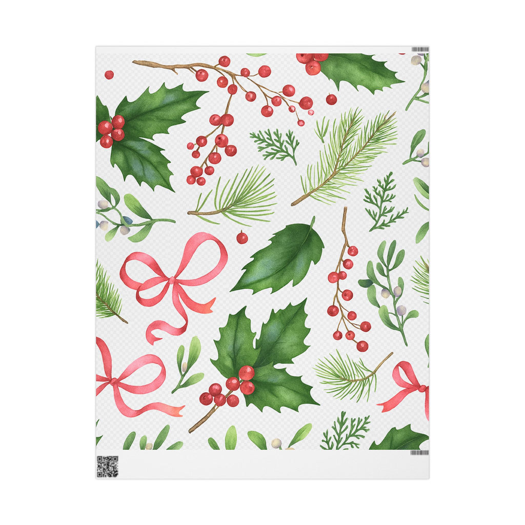 Whispers of Winter Watercolor Holly & Pine Wrapping Paper – Elegant Botanical Christmas Gift Wrap - Ana