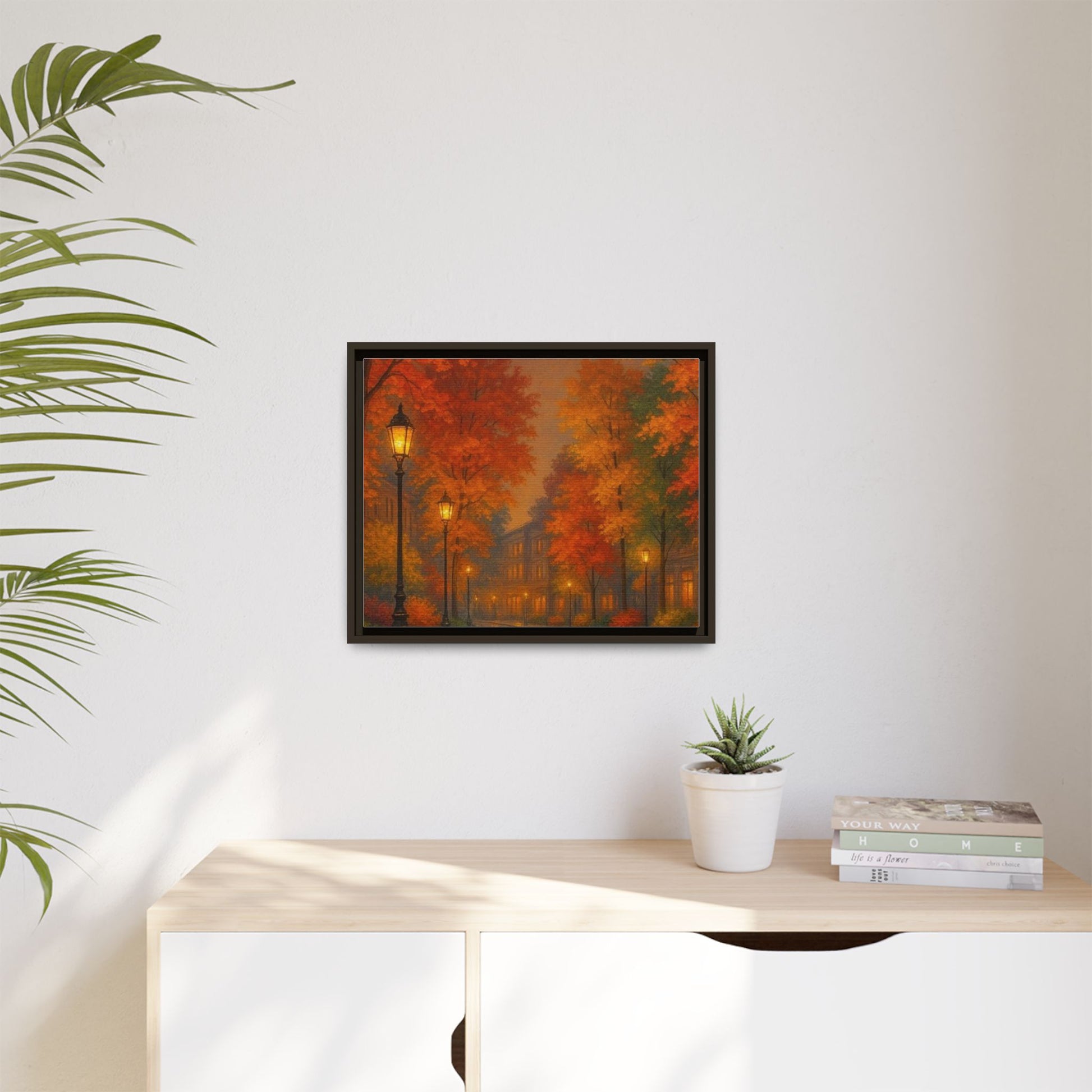 Autumn Cityscape Canvas Art – Warm Fall Skyline Wall Décor