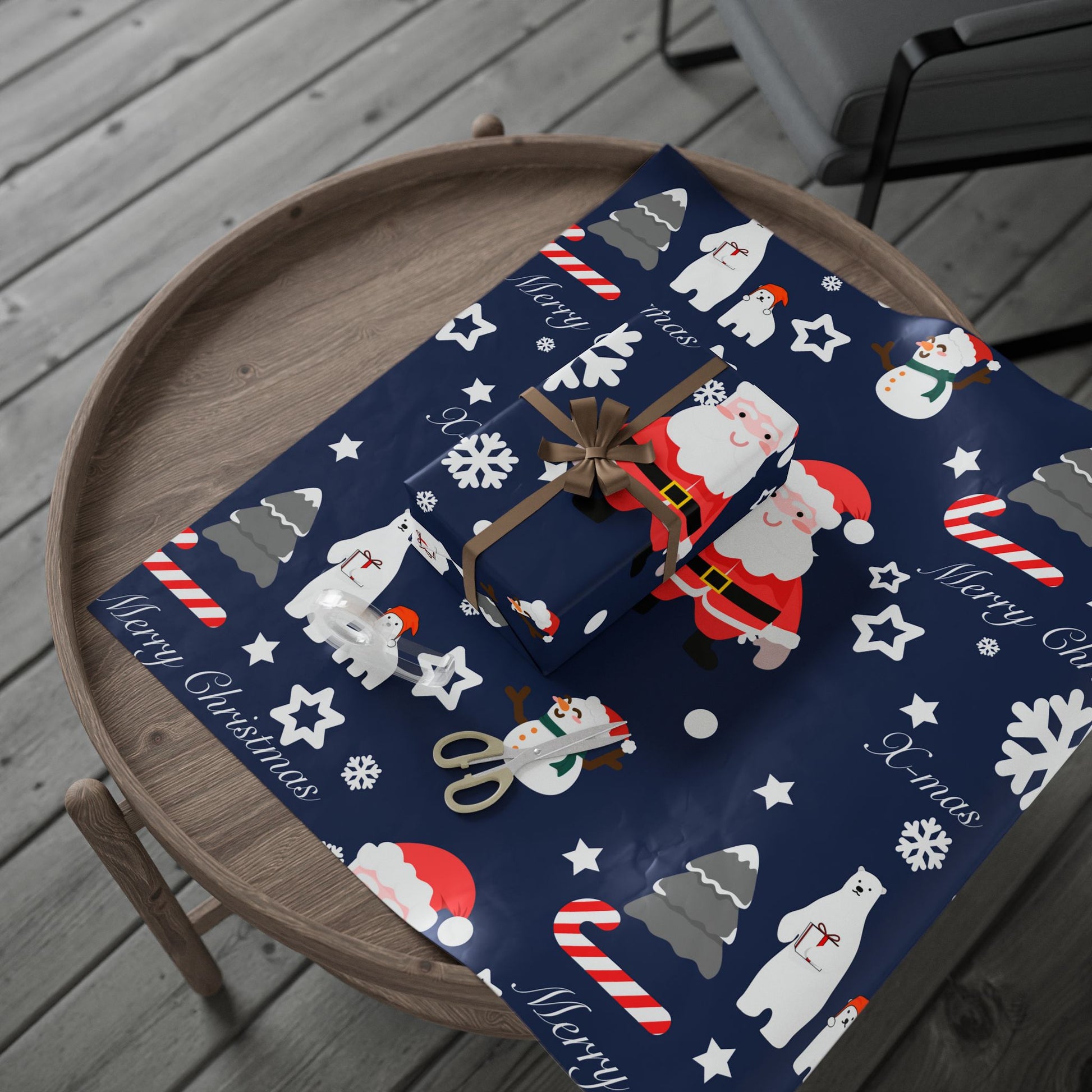 Christmas Wrapping Paper - Festive Santa and Snowman Design
