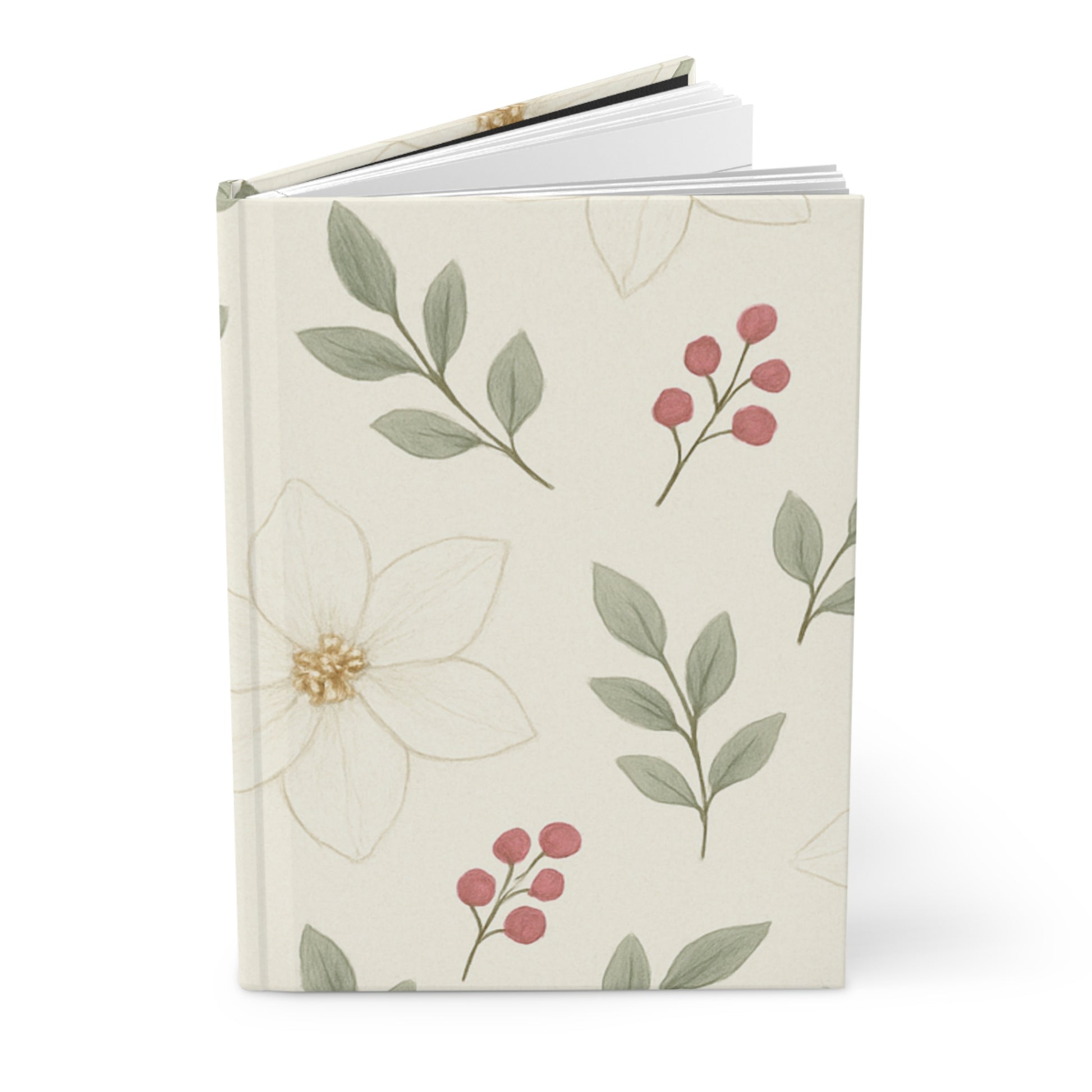 Elegant Botanical Hardcover Journal – Cream Background with Berries & Florals