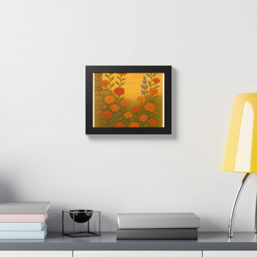 Golden Marigold Garden Framed Sunset Floral Wall Decor