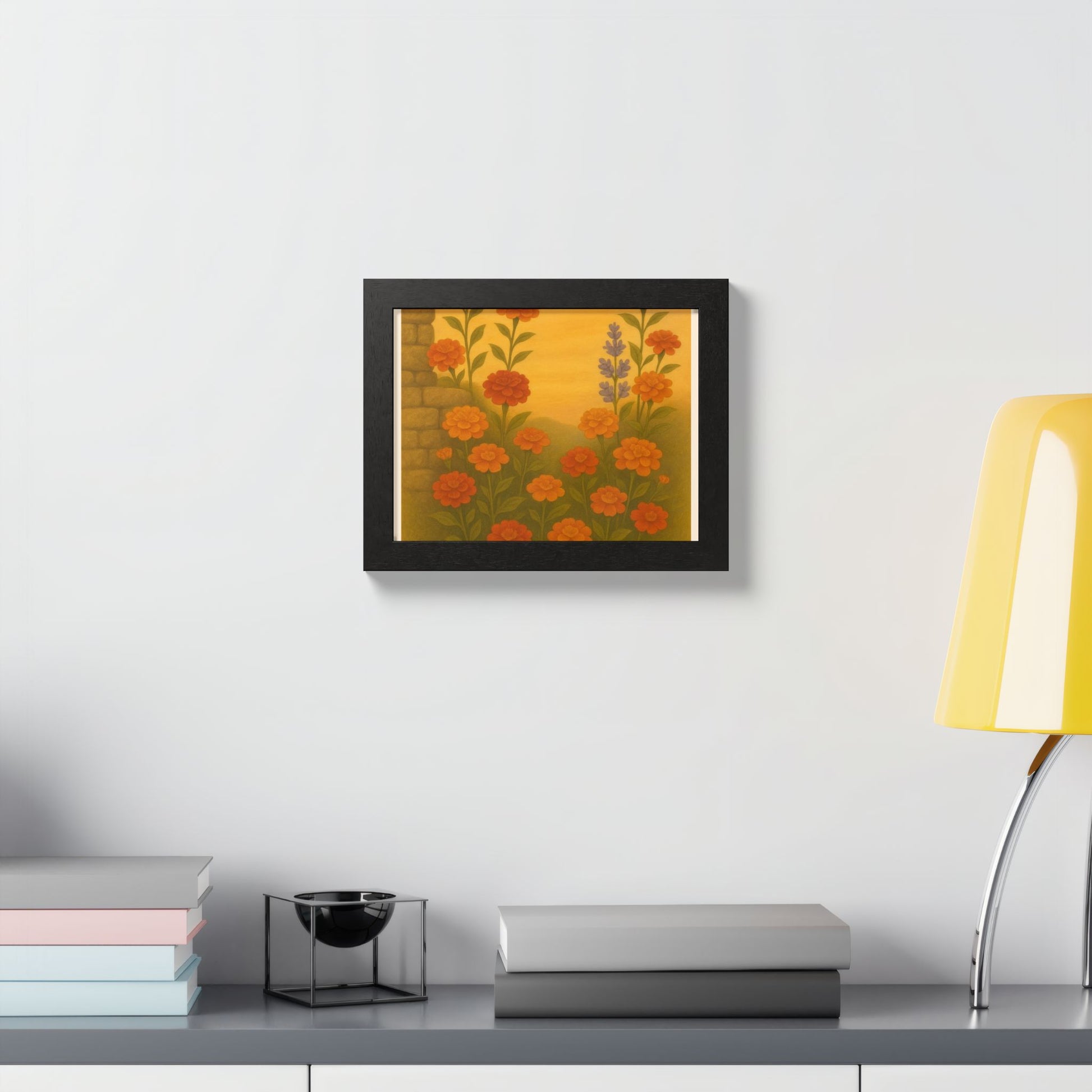 Golden Marigold Garden Framed Sunset Floral Wall Decor