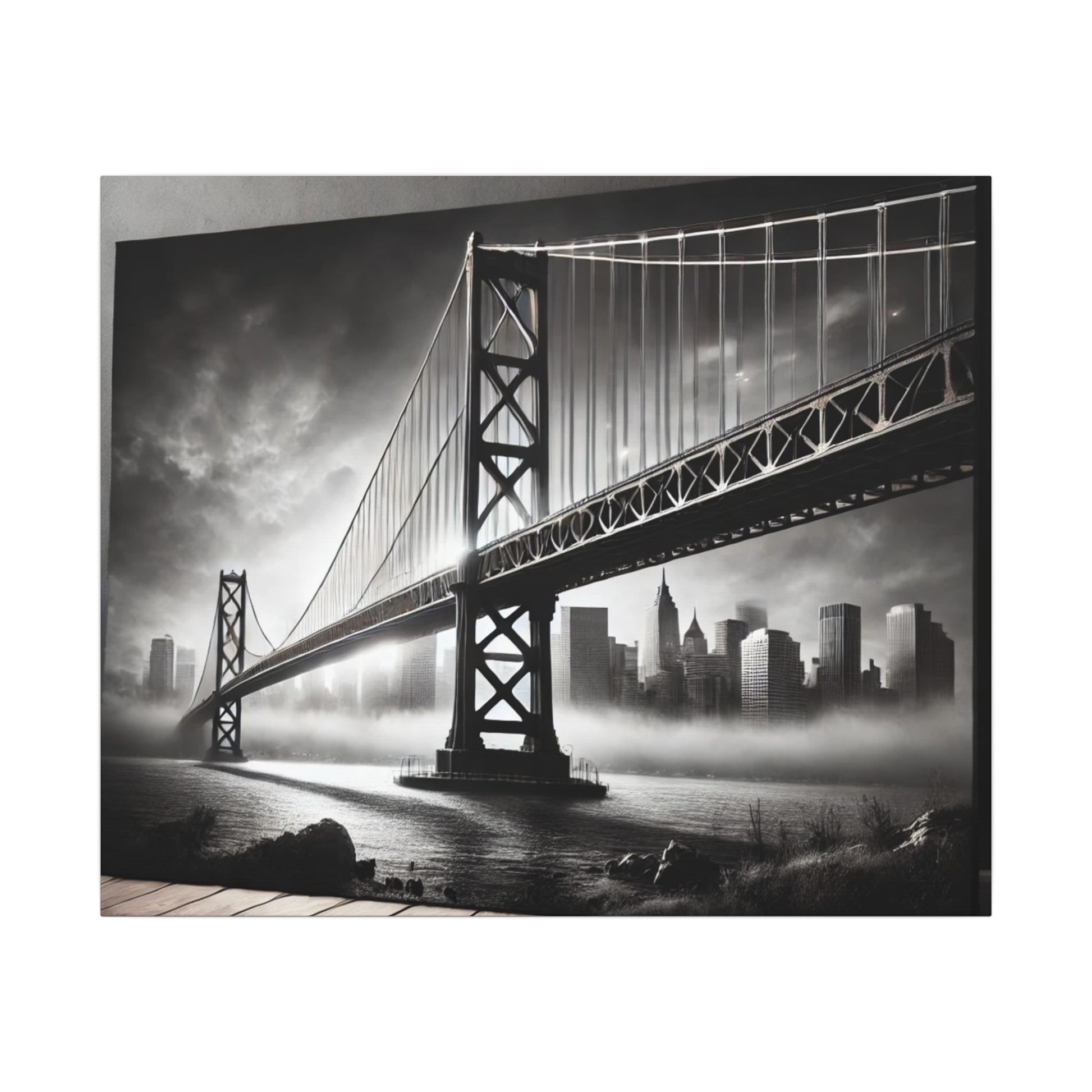 Horizontal Golden Gate Bridge Black & White Wall Art – Dramatic San Francisco Photography Print in Black Frame (2 of 3)