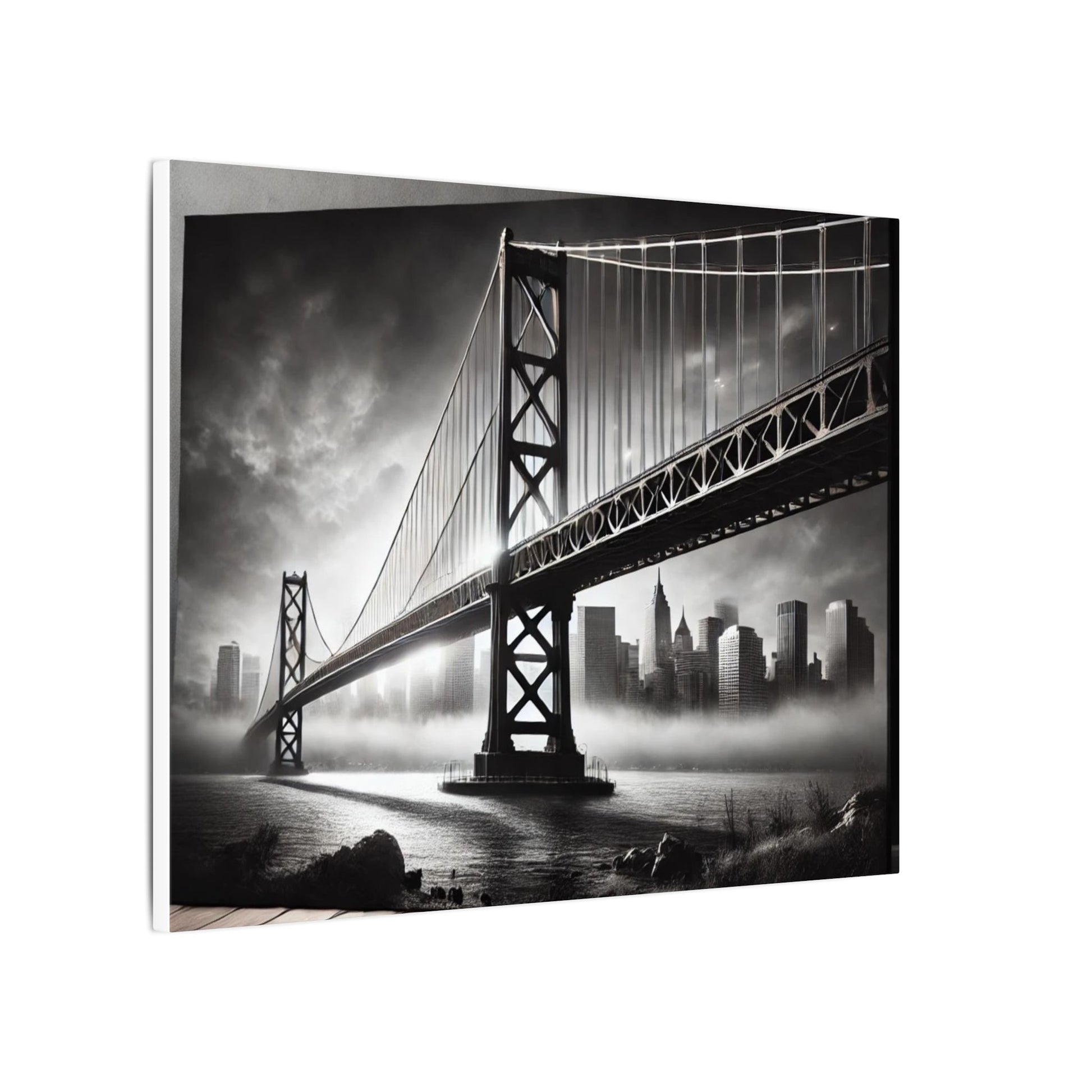Horizontal Golden Gate Bridge Black & White Wall Art – Dramatic San Francisco Photography Print in Black Frame (2 of 3)