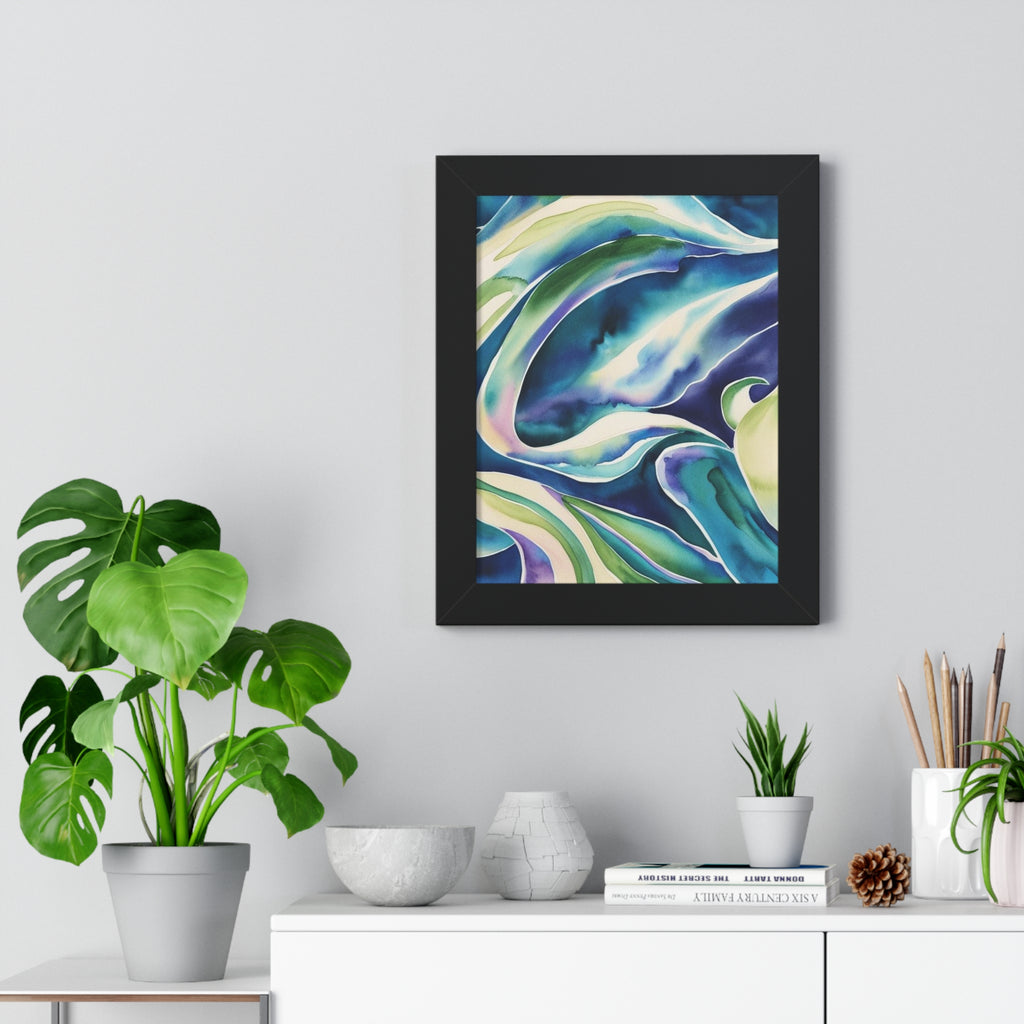 Abstract Leaf Watercolor Art – Framed Botanical Poster in Green & Teal Tones