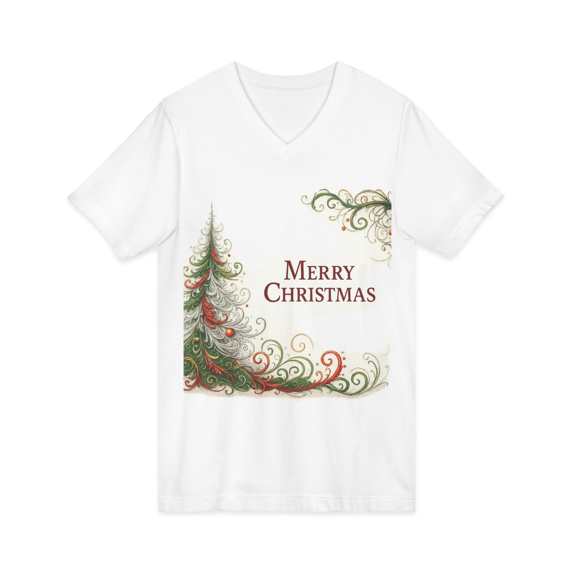 Merry Christmas Swirl Tree T-Shirt – Elegant Holiday Flourish Art Tee – Festive Christmas Shirt for Women & Men – Paper Pleasures