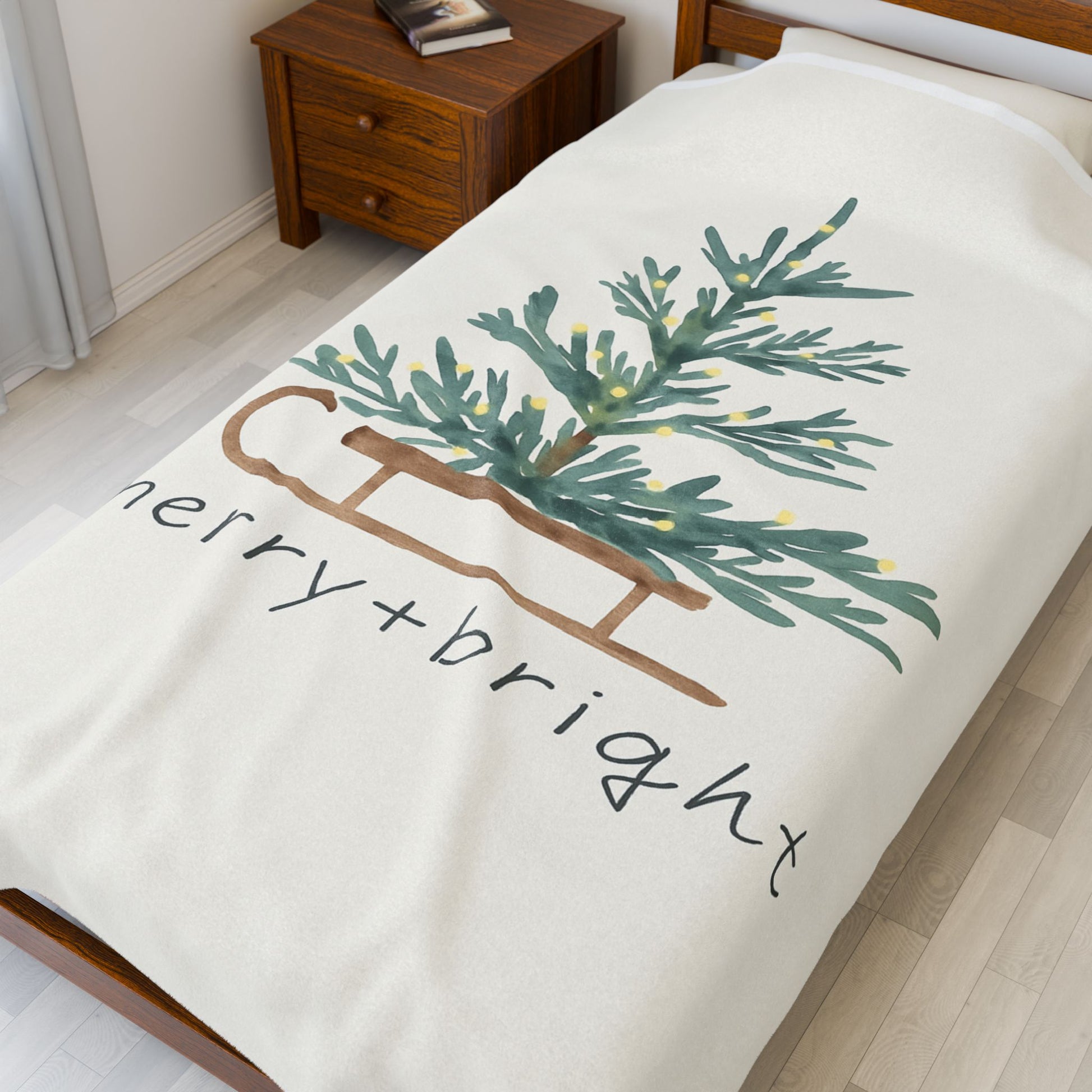 Merry + Bright Christmas Tree Blanket – Cozy Winter Throw in Soft Velveteen Plush – Whispers of Winter Collection