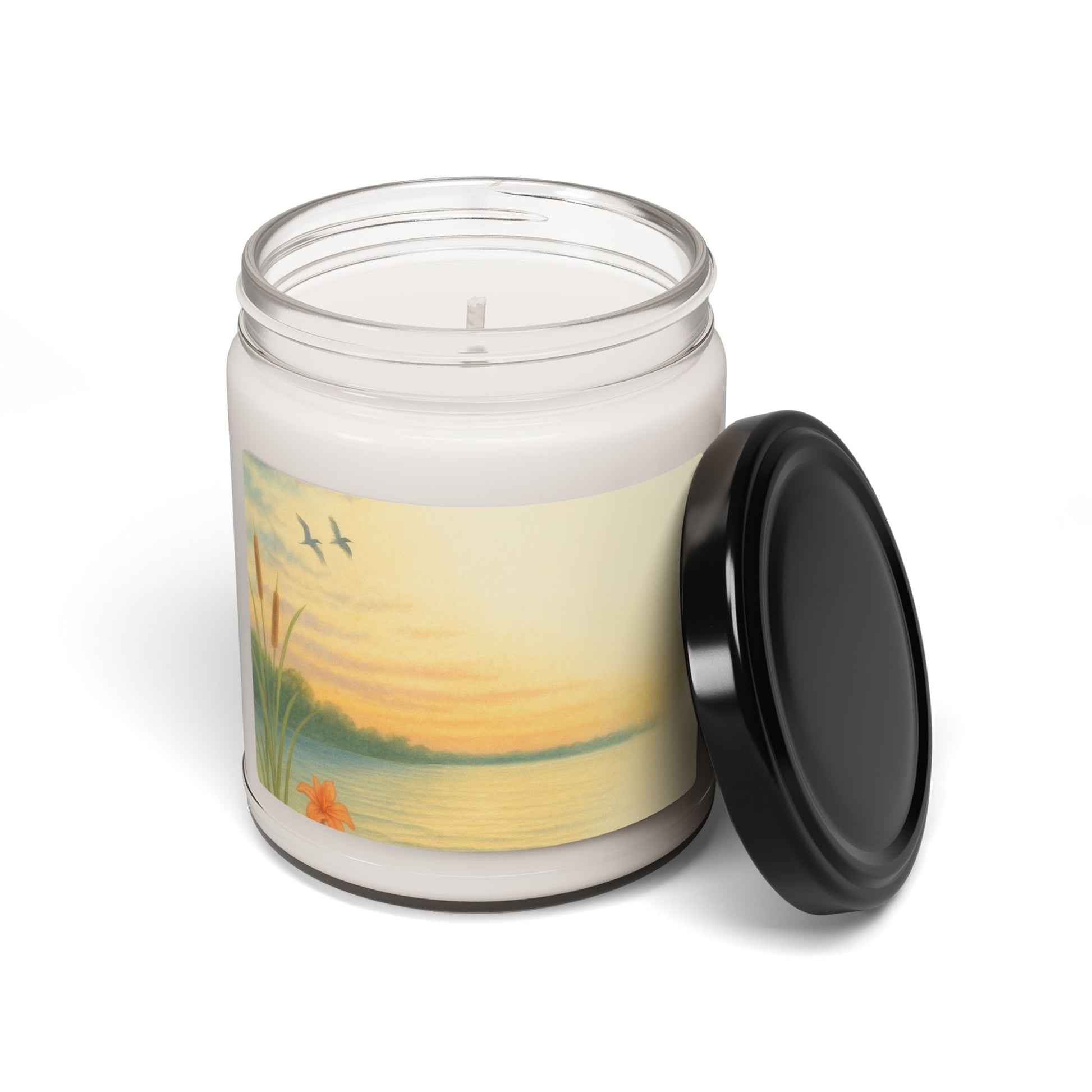 Sunrise Lake Scene Soy Candle with Art Label Home Gift