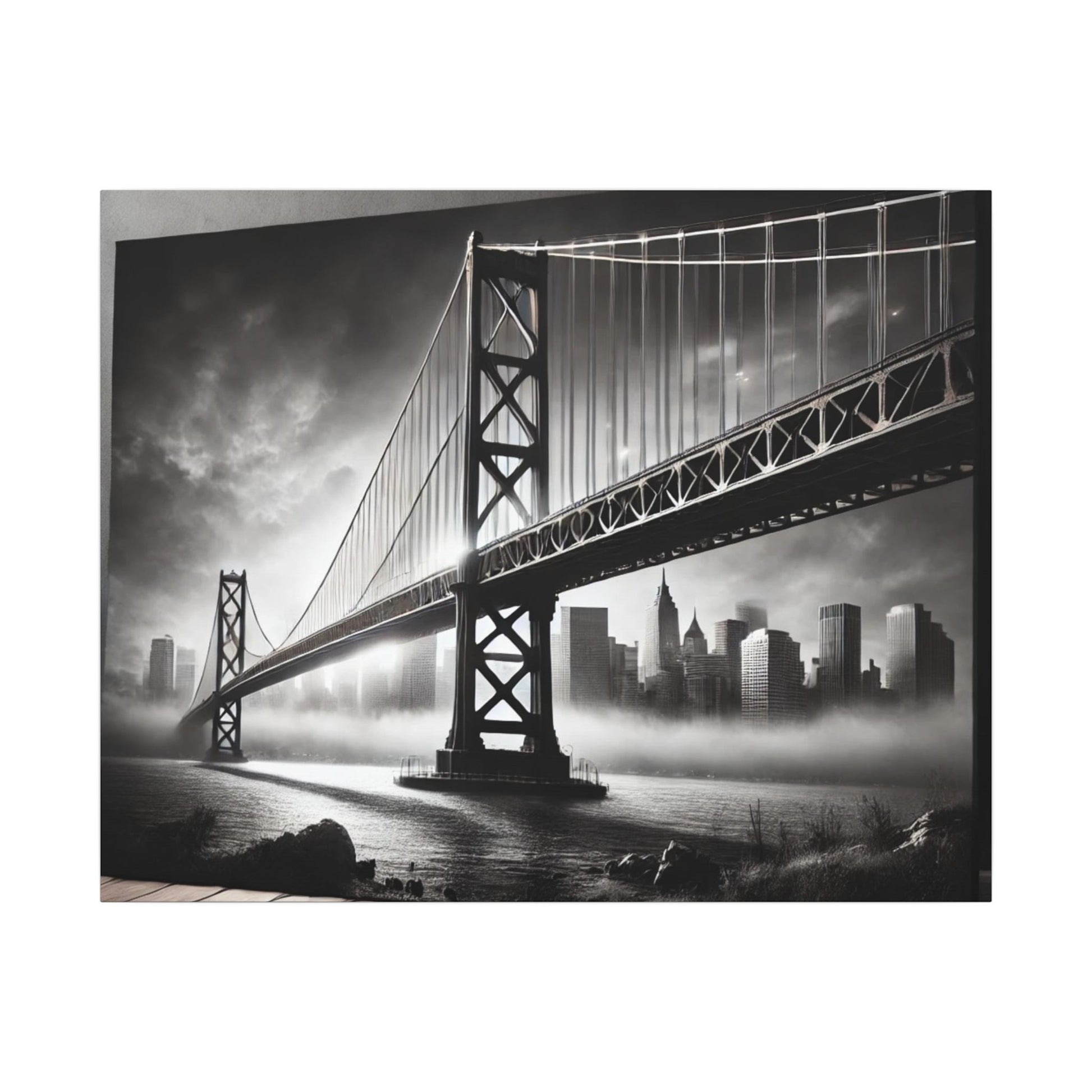 Horizontal Golden Gate Bridge Black & White Wall Art – Dramatic San Francisco Photography Print in Black Frame (2 of 3)