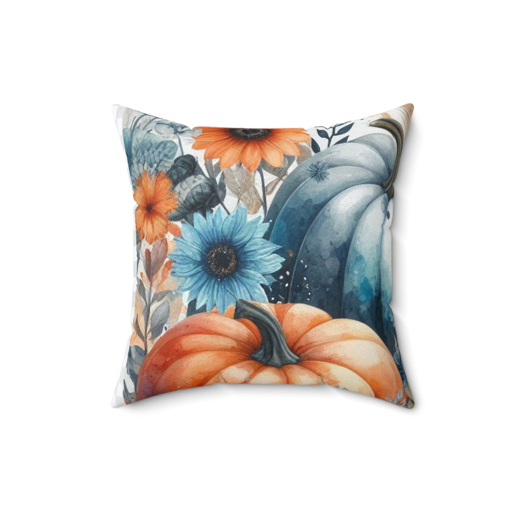 Fall Harvest Pumpkin & Sunflower Throw Pillow – Autumn Farmhouse Decor Cushion