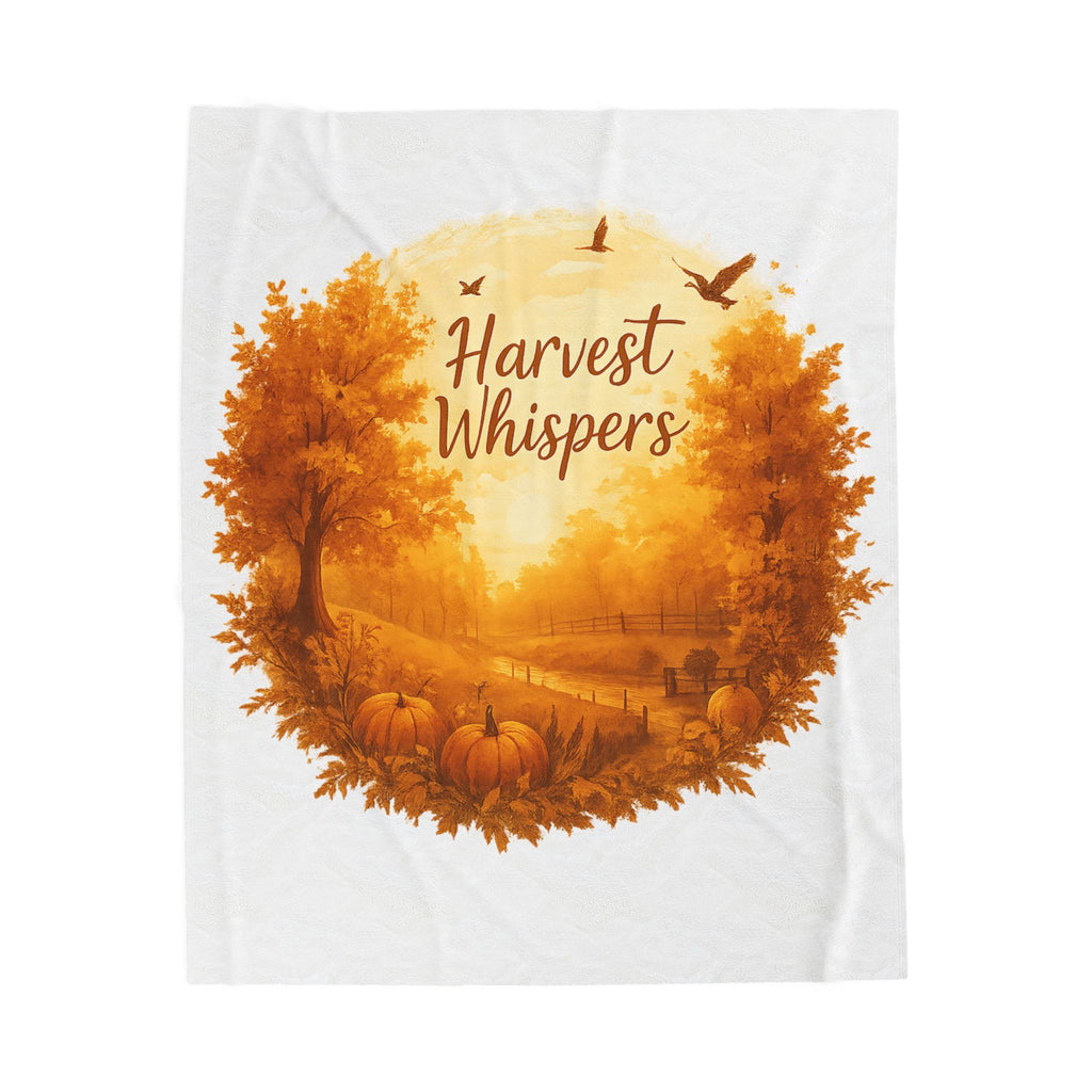 Harvest Whispers Thanksgiving Blanket – Autumn Velveteen Plush Throw – Fall Pumpkin Landscape Scene