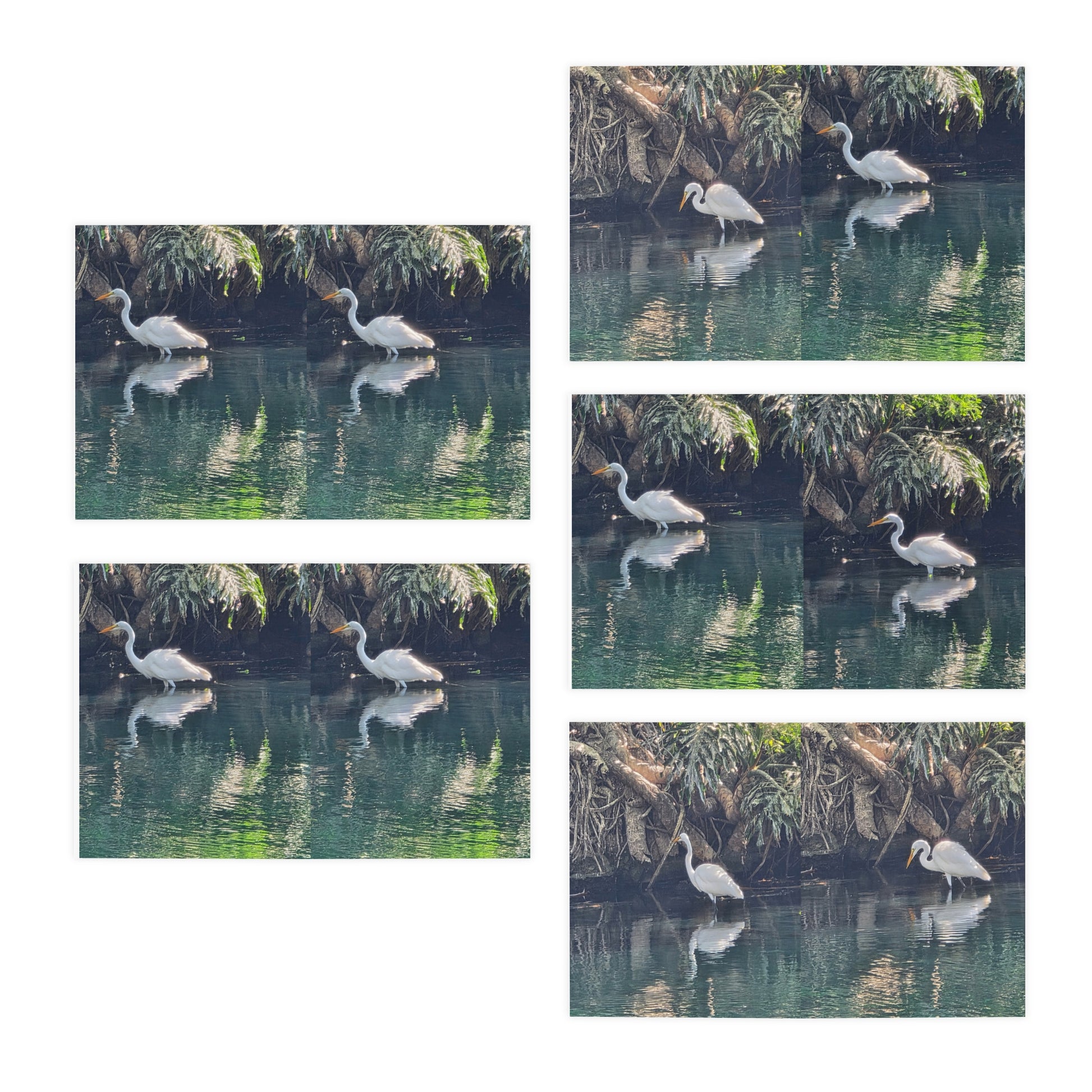 Great Egret Reflection Note Cards – Serene Water Bird Photography Set of 5