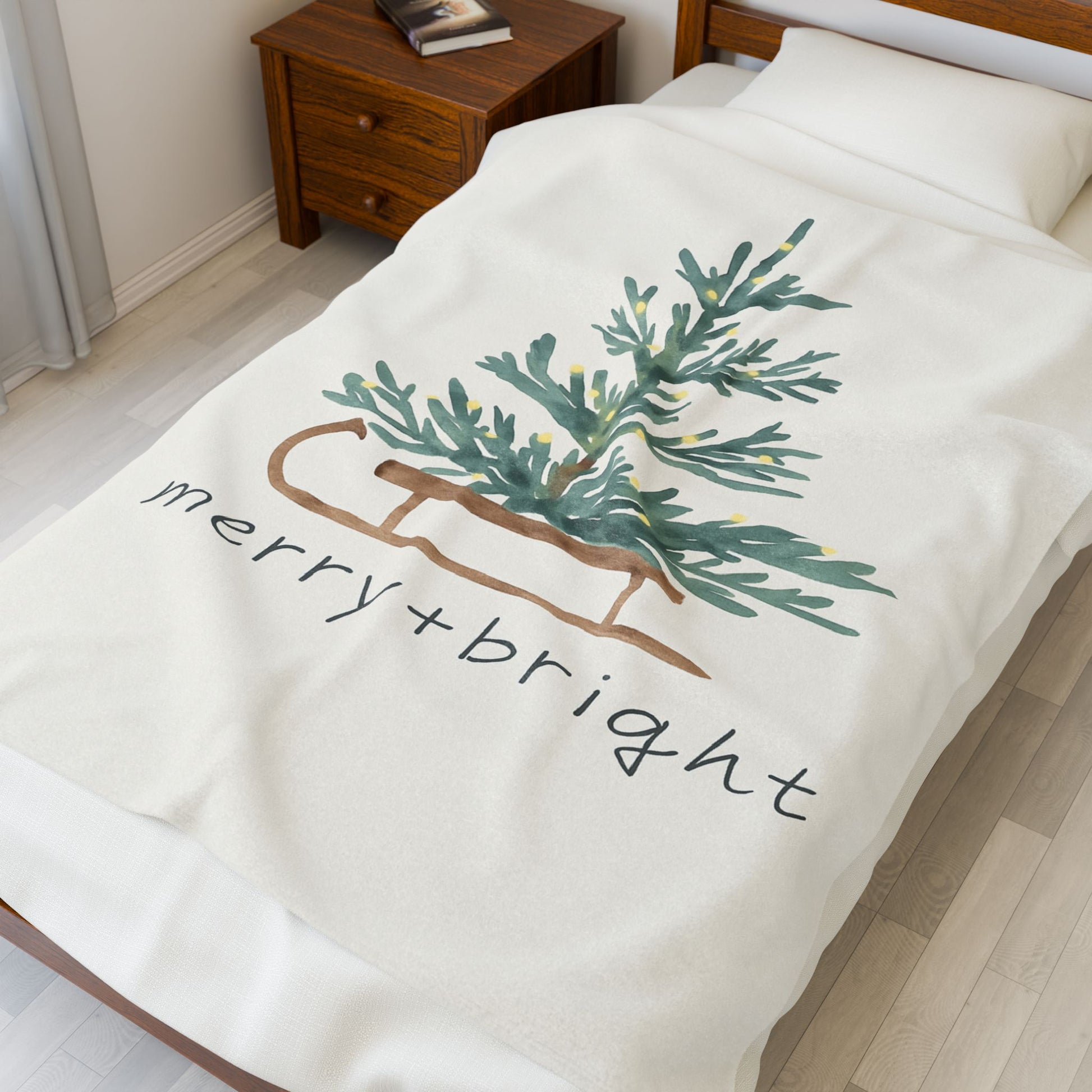 Merry + Bright Christmas Tree Blanket – Cozy Winter Throw in Soft Velveteen Plush – Whispers of Winter Collection