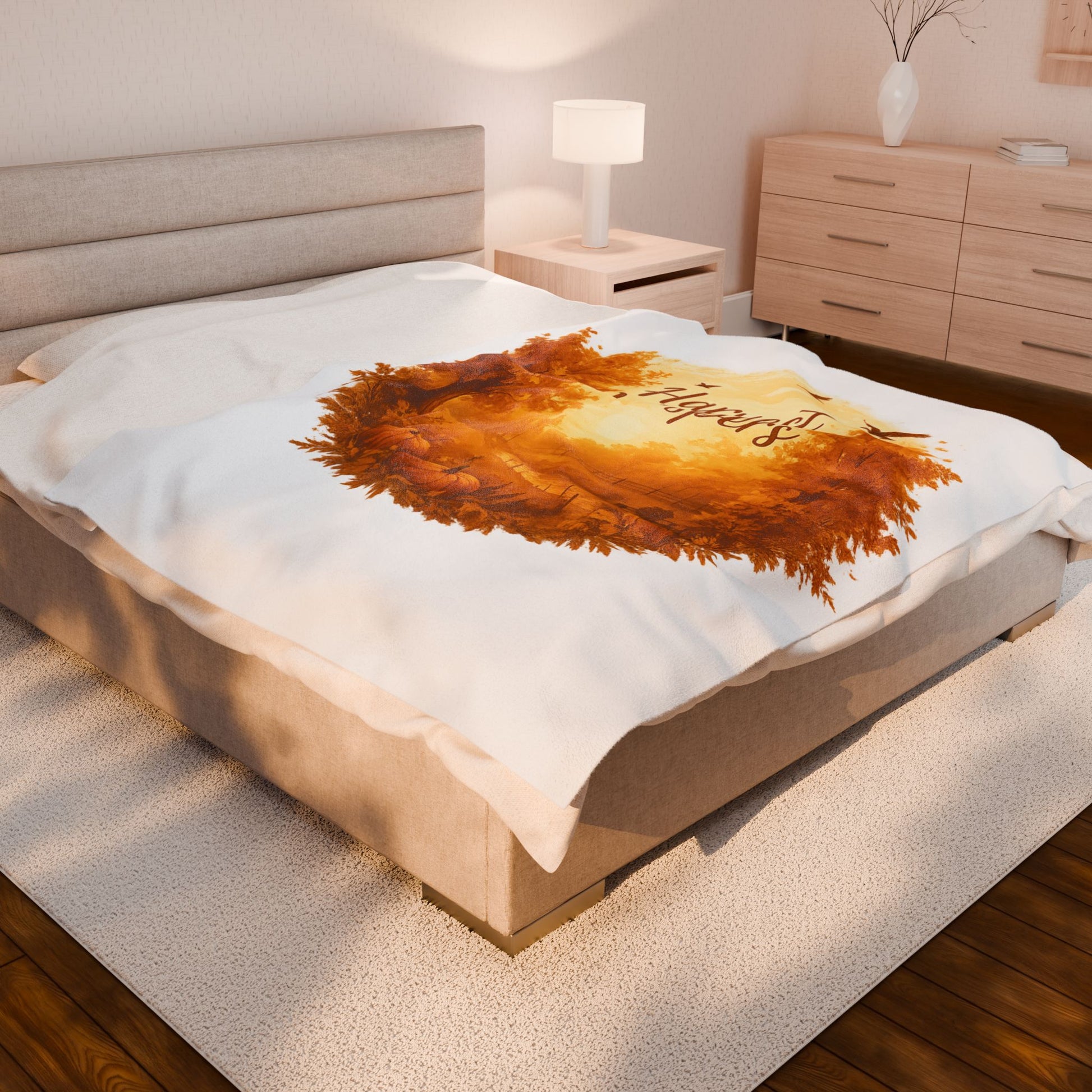 Harvest Whispers Thanksgiving Blanket – Autumn Velveteen Plush Throw – Fall Pumpkin Landscape Scene