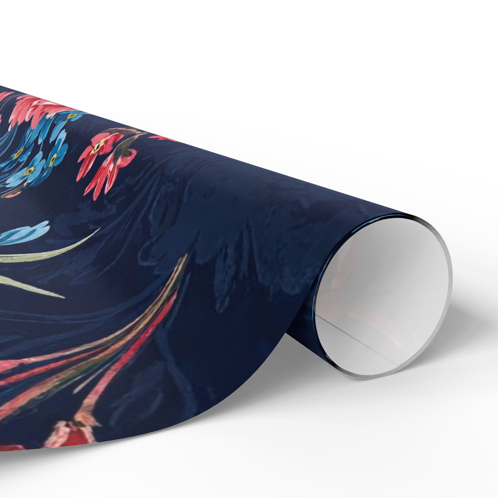 Bold Floral Wrapping Paper with Peonies on Navy Background