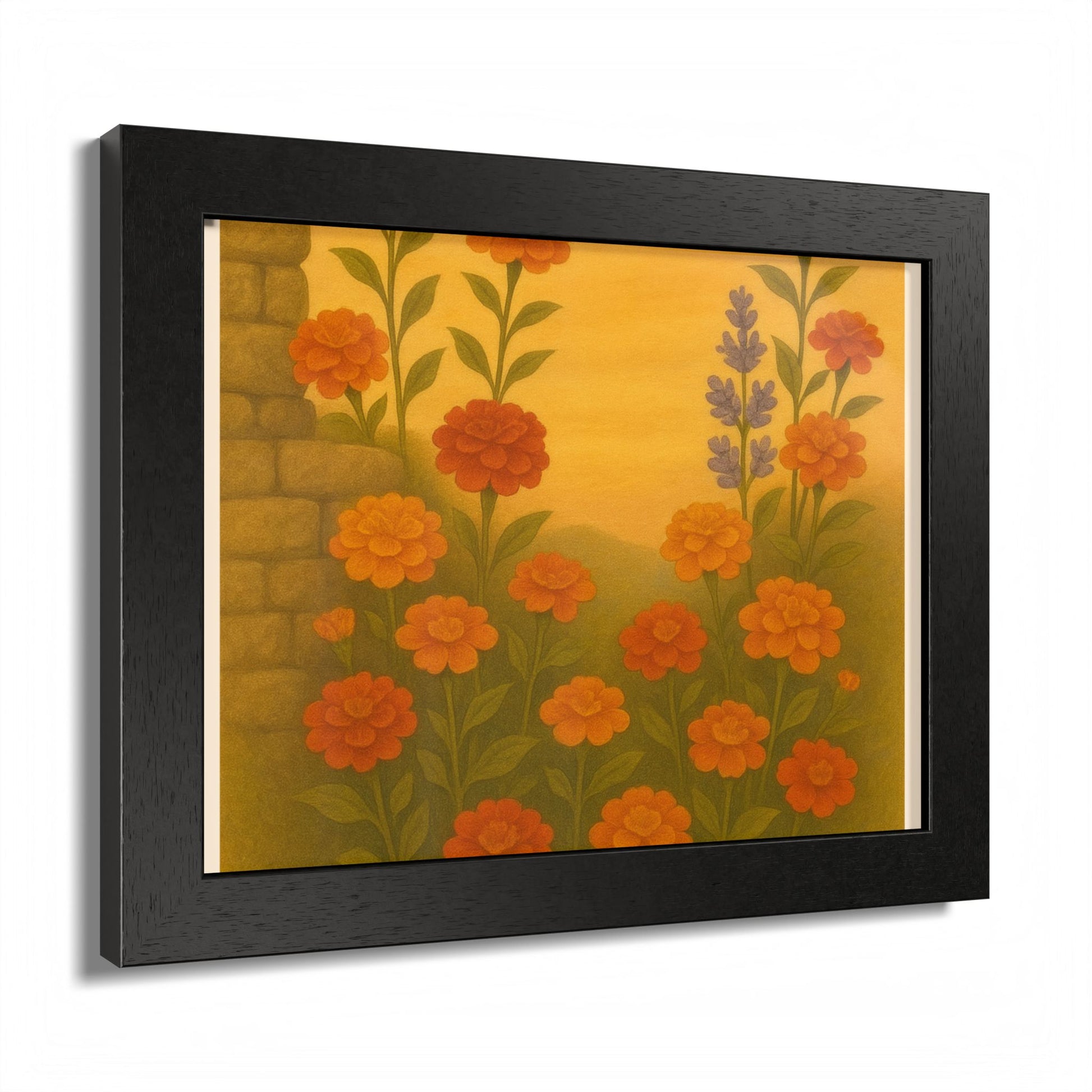Golden Marigold Garden Framed Sunset Floral Wall Decor