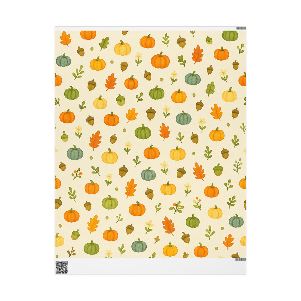Fall Pumpkin Wrapping Paper – Miniature Pumpkins, Acorns & Leaves Gift Wrap