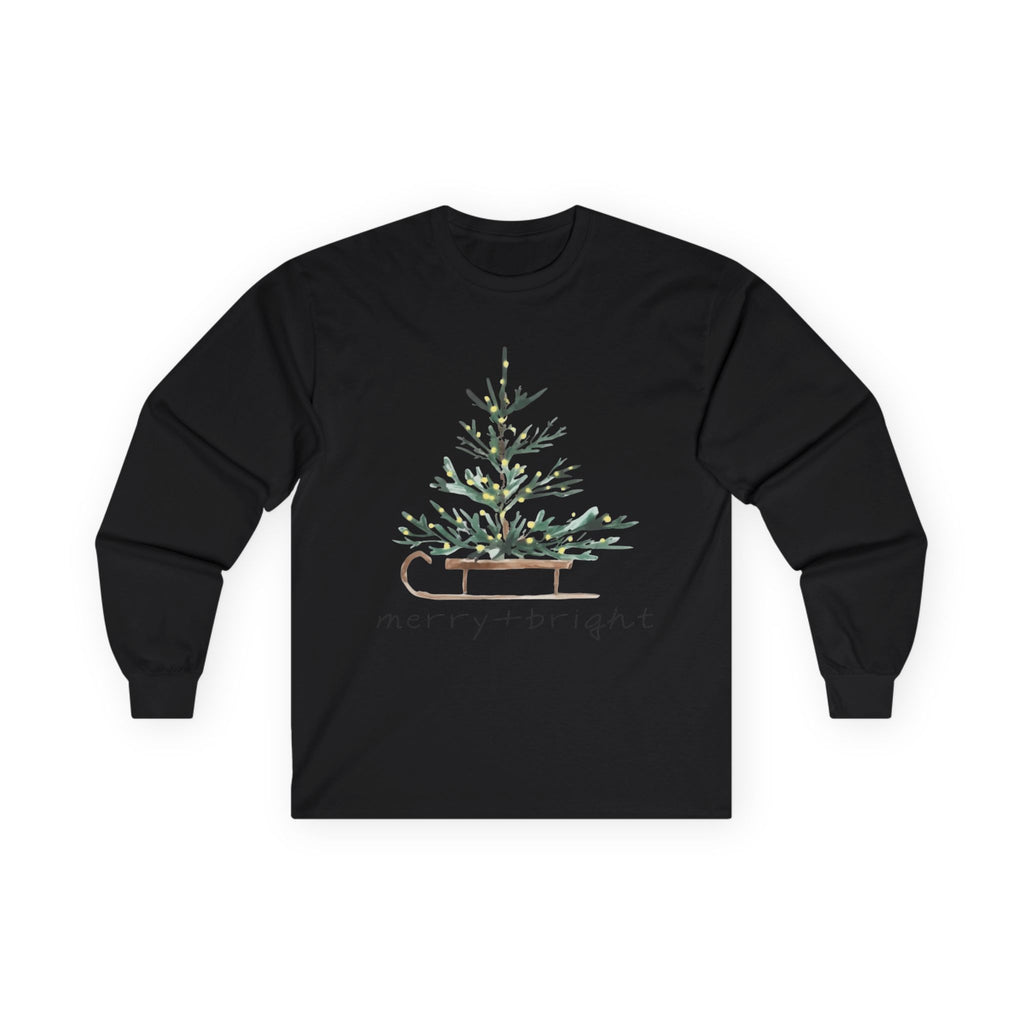 Whispers of Winter – Merry + Bright Christmas Tree T-Shirt Long Sleeve Tee