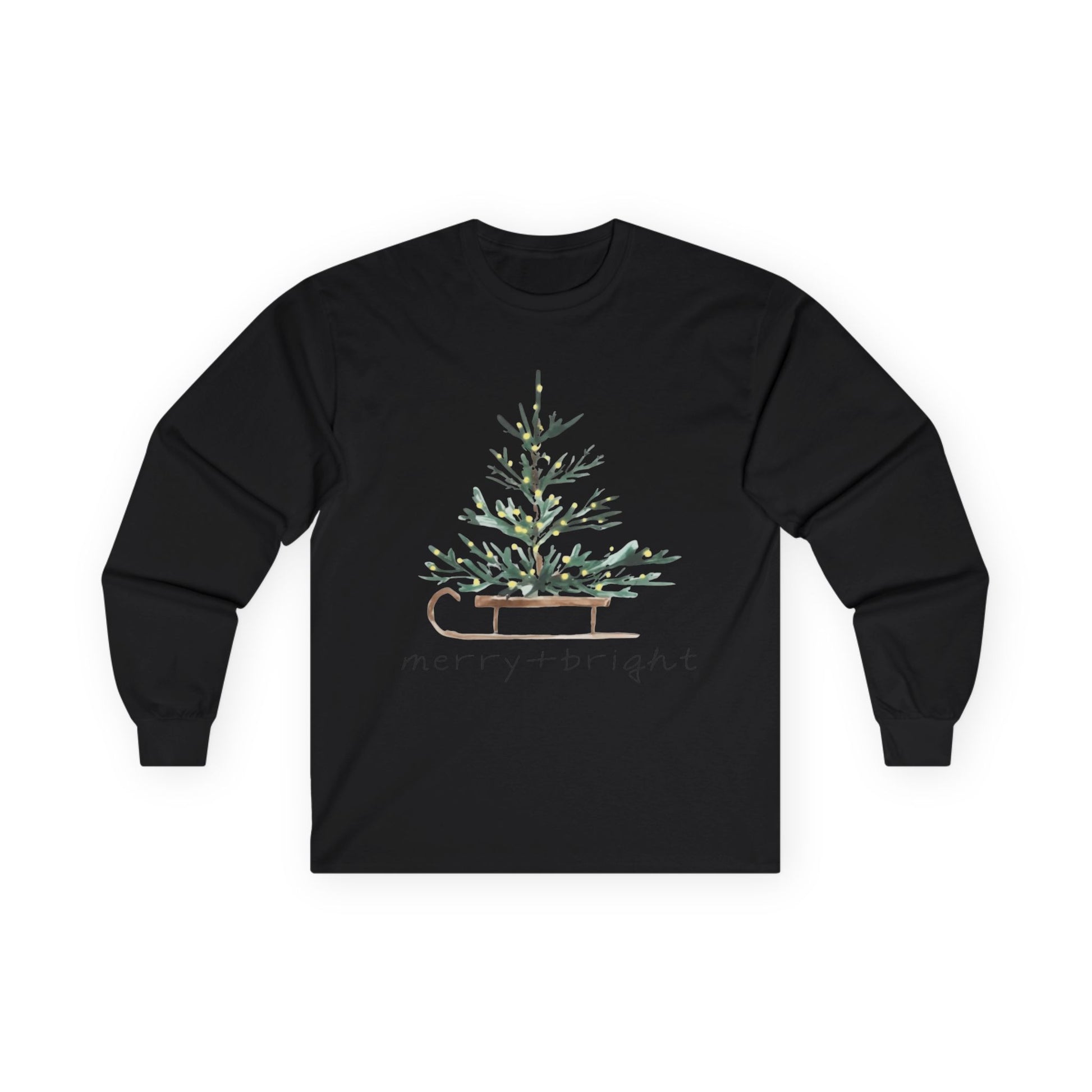 Whispers of Winter – Merry + Bright Christmas Tree T-Shirt Long Sleeve Tee
