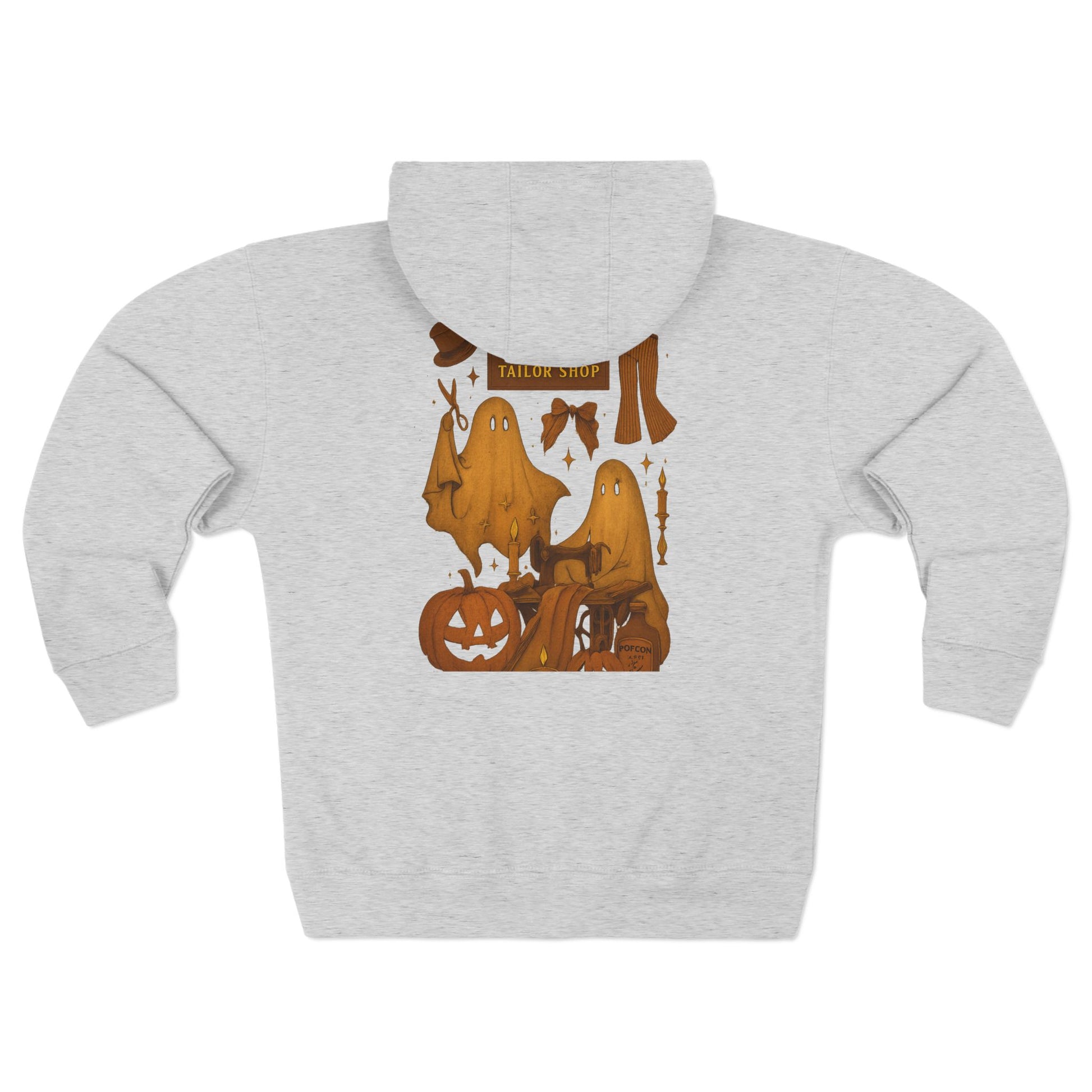 Spooky Ghost Zip Hoodie for Halloween, Unisex Ghost Sweater, Ghostly Fall Fashion, Casual Hoodie for Halloween Parties