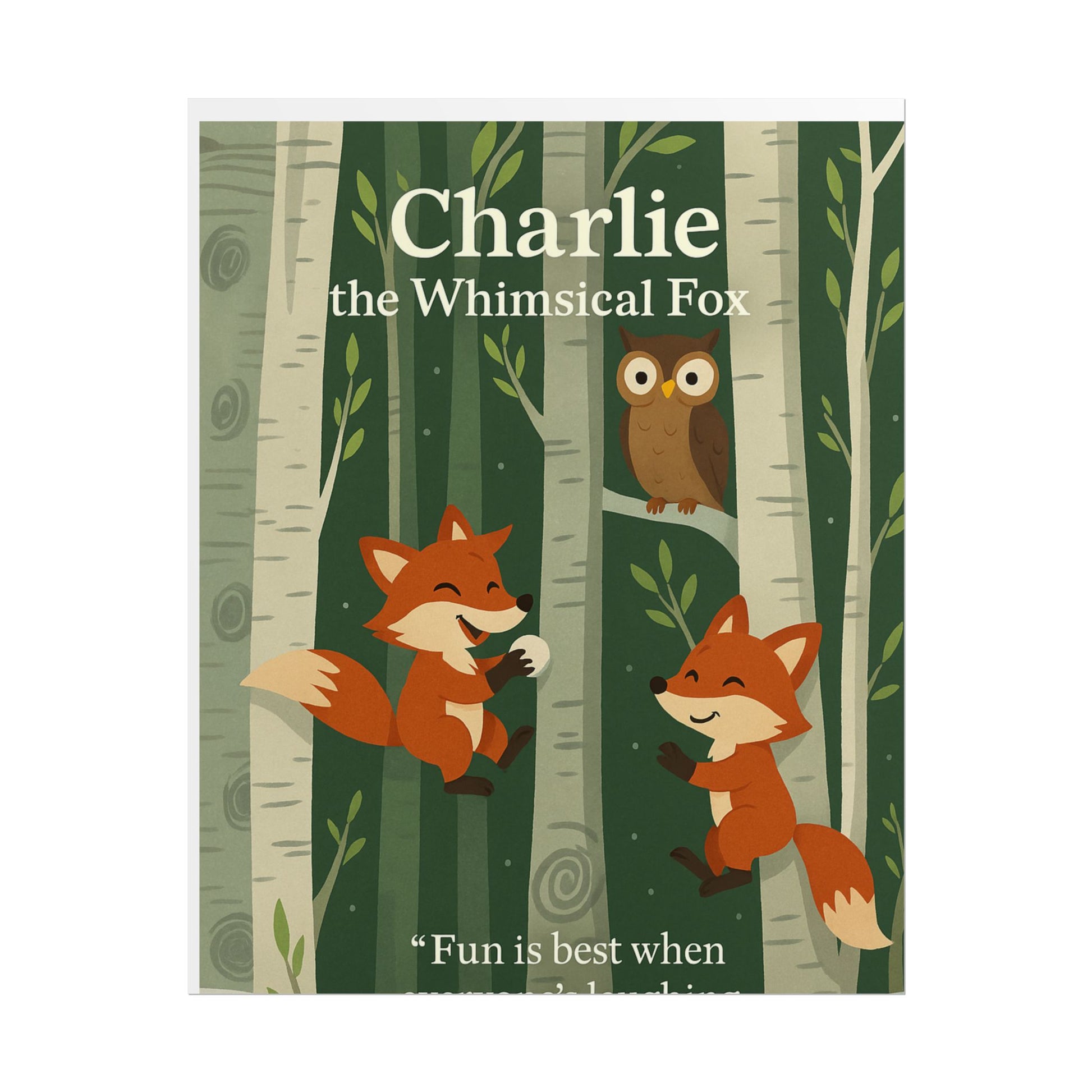 POSTER Charlie Whimsical Fox and Lila Wall Art Print, Playful Home Decor, Nature-Inspired Kids Room Art, Gift for Animal Lovers, Nursery Wall Decor