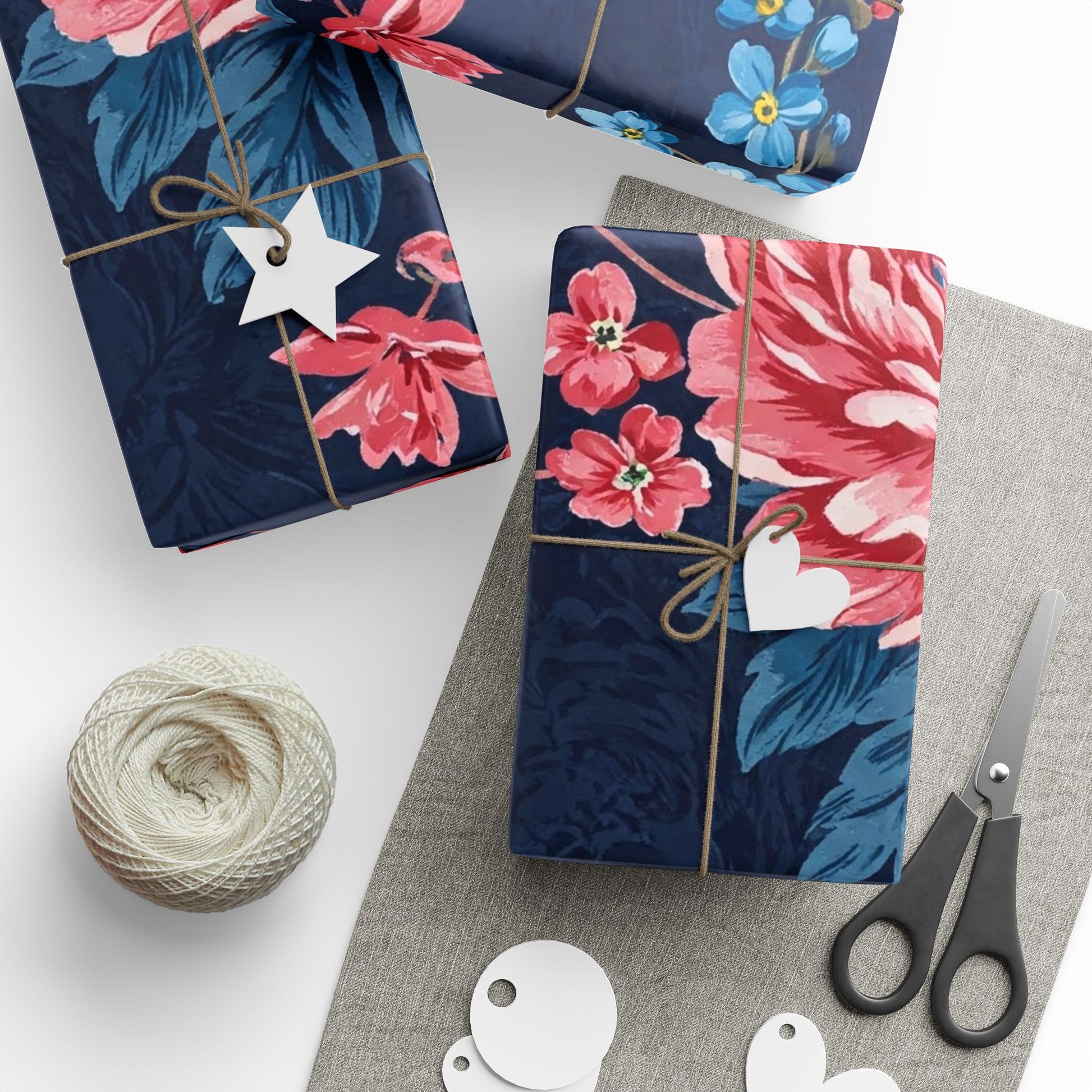 Bold Floral Wrapping Paper with Peonies on Navy Background