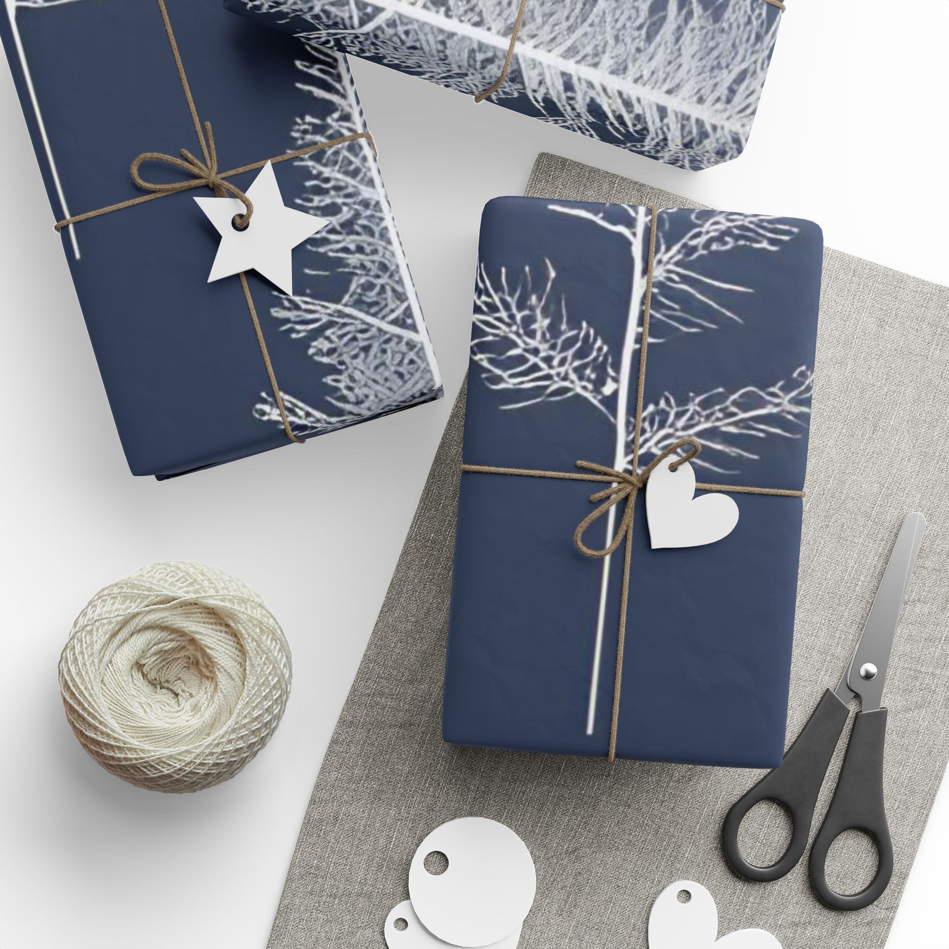Elegant Winter Tree Silhouette Wrapping Paper – Navy Blue and White Holiday Gift Wrap