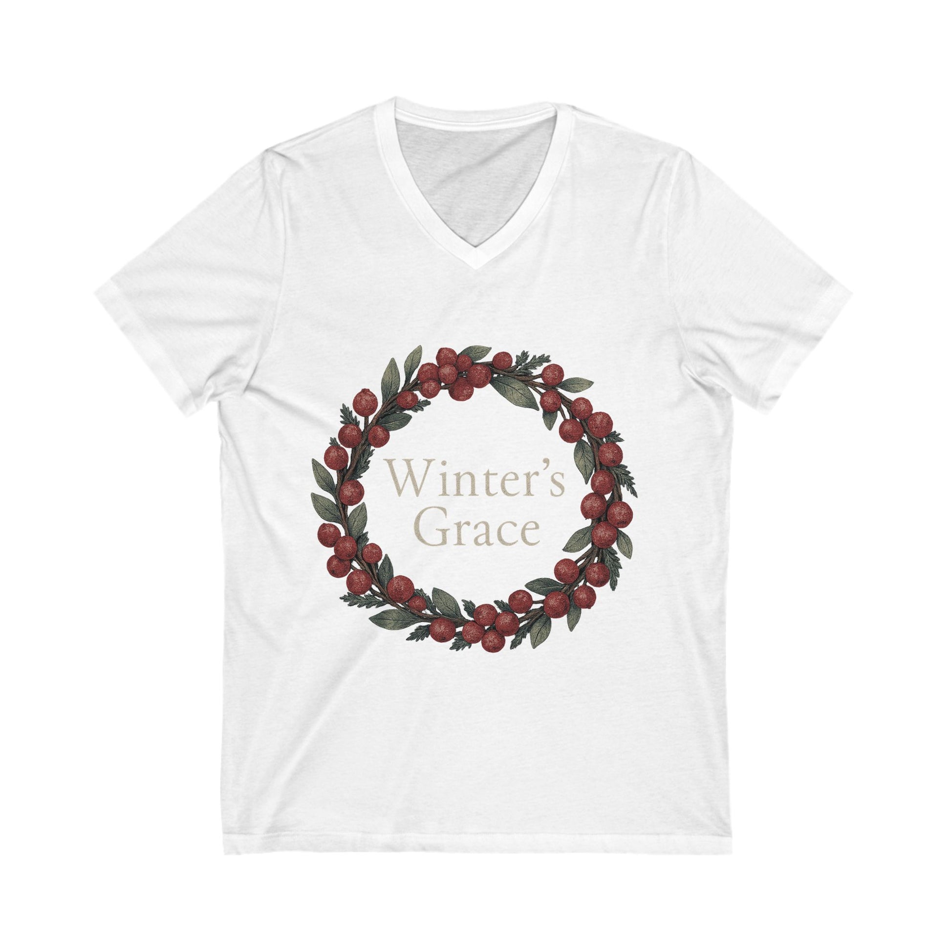 Winter’s Grace T-Shirt – Elegant Holiday Wreath Tee, Berry & Leaf Design, Festive Christmas Shirt, Seasonal Gift for Women or Men