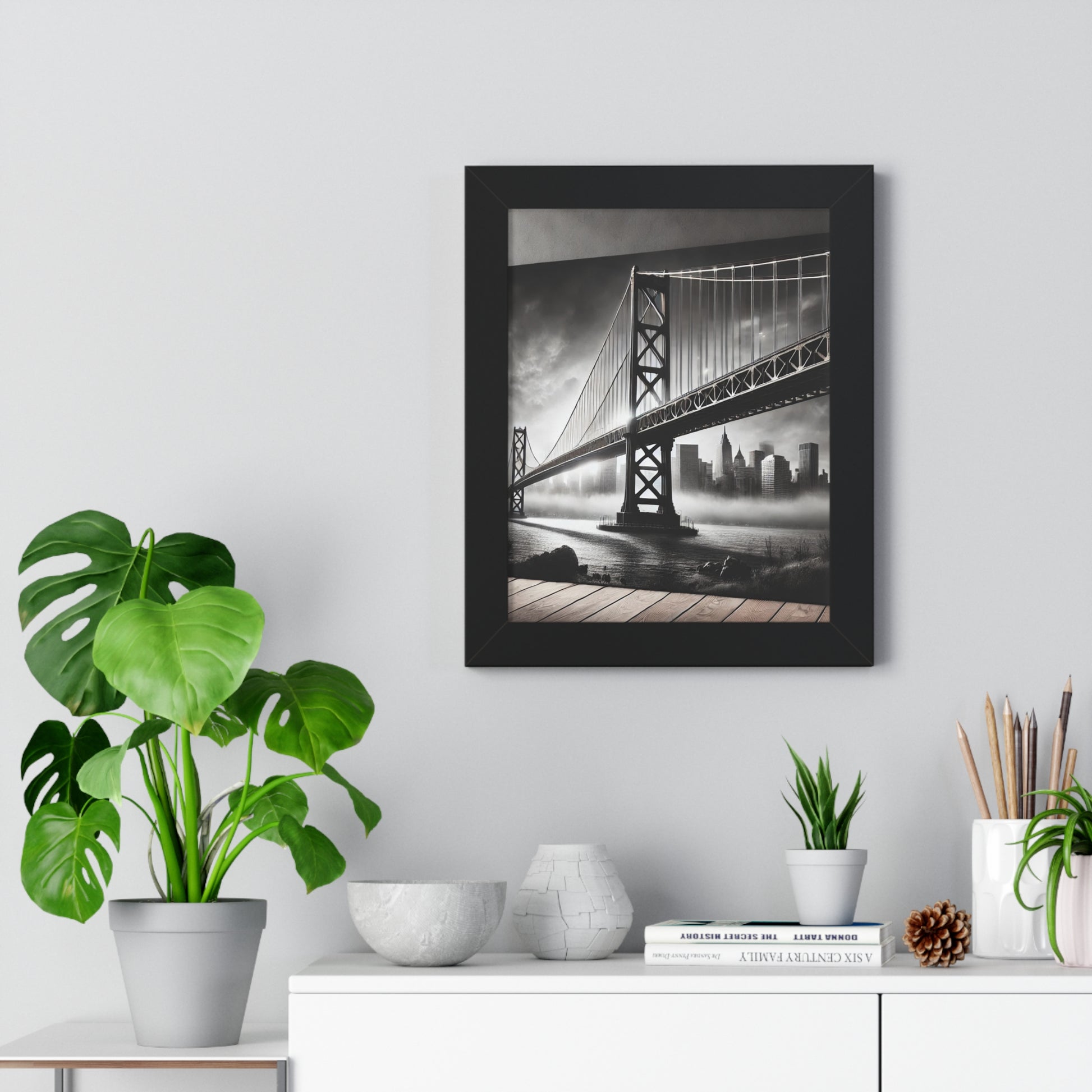 Monochrome Urban Landscape Framed Vertical Poster - Modern Home Decor