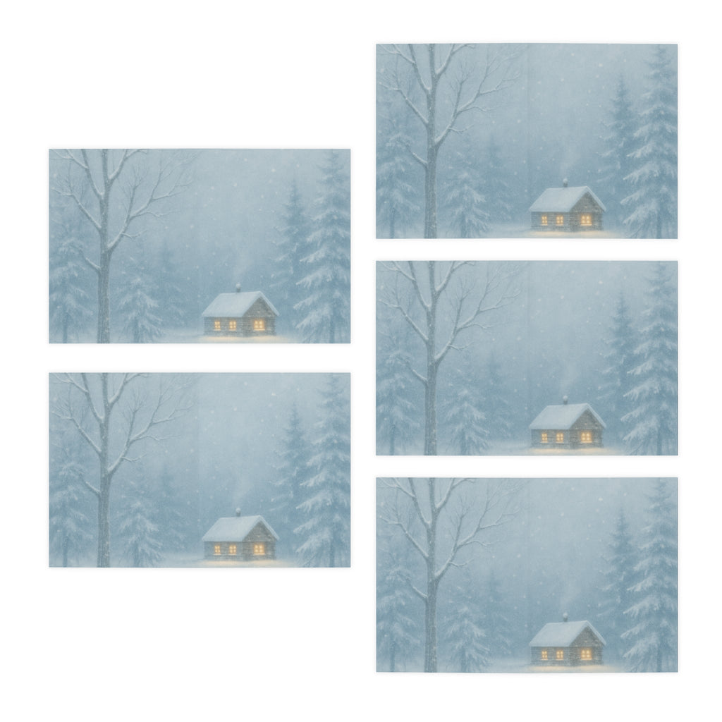Winter Cabin Snow Scene Note Cards – Series of 3 Designs with Matching Wrapping Paper