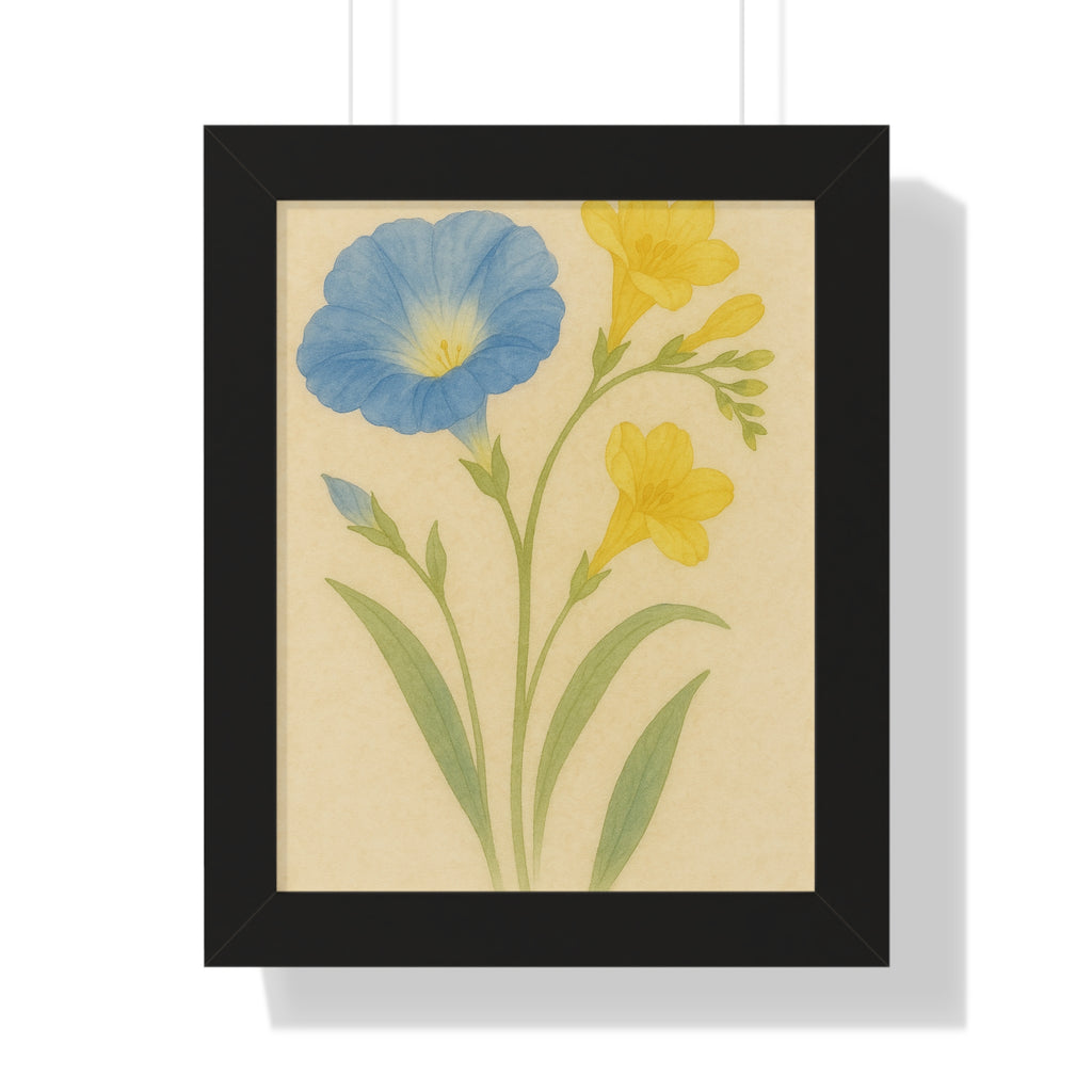 "Morning Glories &amp; Yellow Lilies" – Framed Botanical Watercolor Print, Exclusive Botanical Series