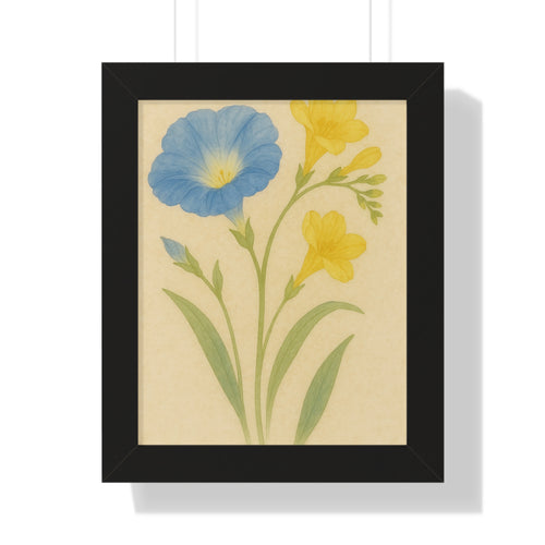"Morning Glories &amp; Yellow Lilies" – Framed Botanical Watercolor Print, Exclusive Botanical Series